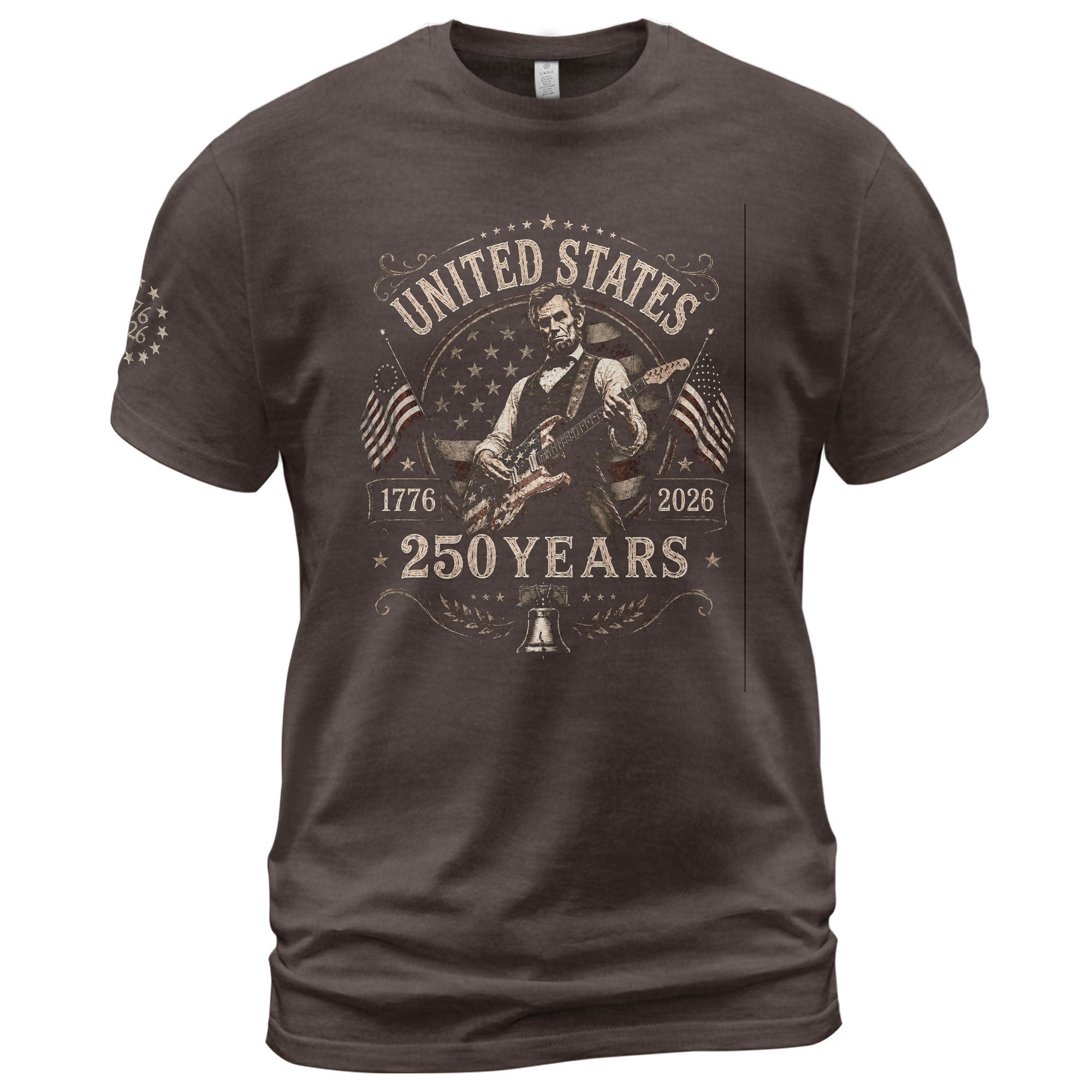 Mens T Shirt Patriotic 250 Years 1776-2026 Vintage Abraham Lincoln Guitarist Graphic Tee - Rust Field Wear