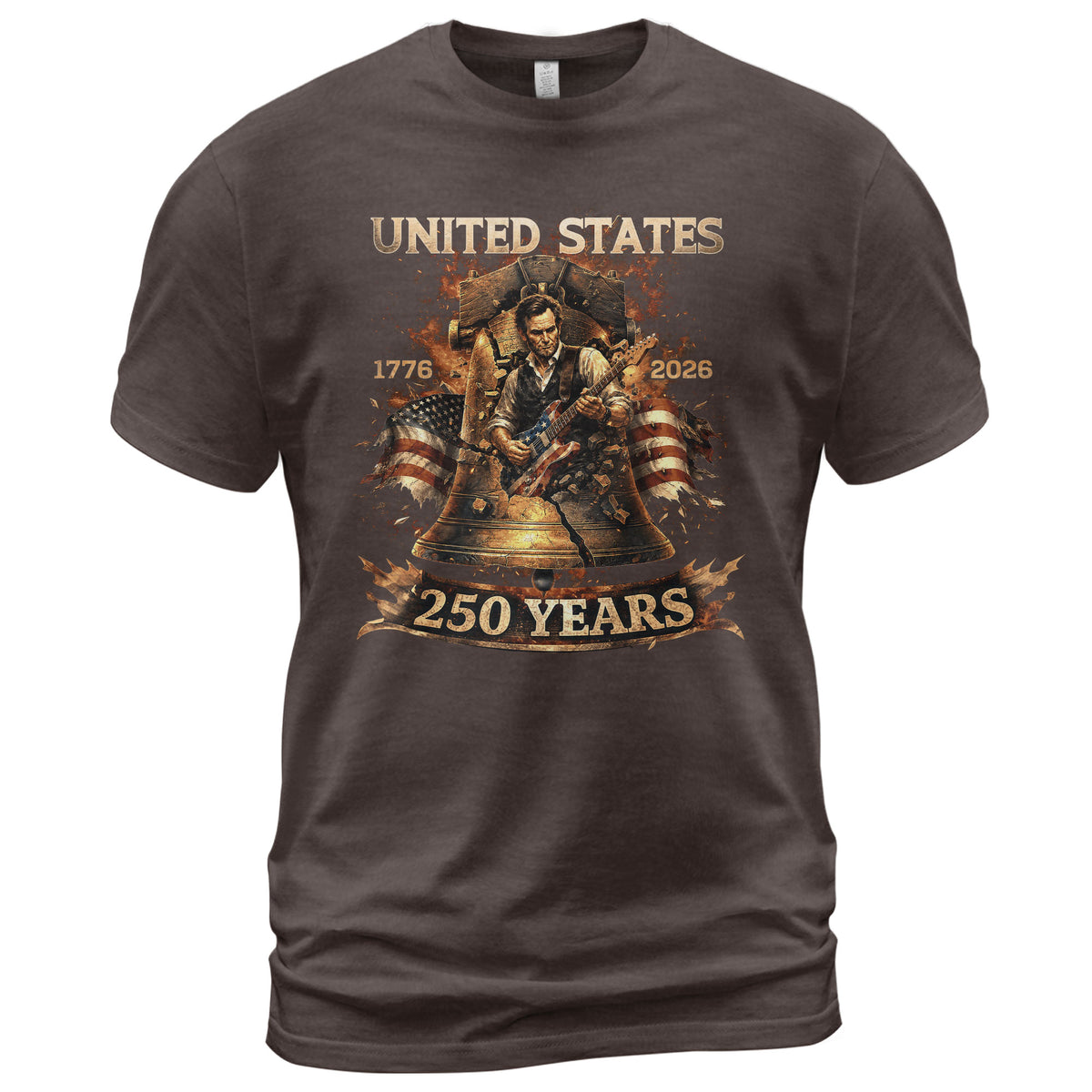 Liberty Bell Guitar Patriotic T-Shirt - Vintage 1776 2026 Historical Graphic Tee - Rust Field Wear