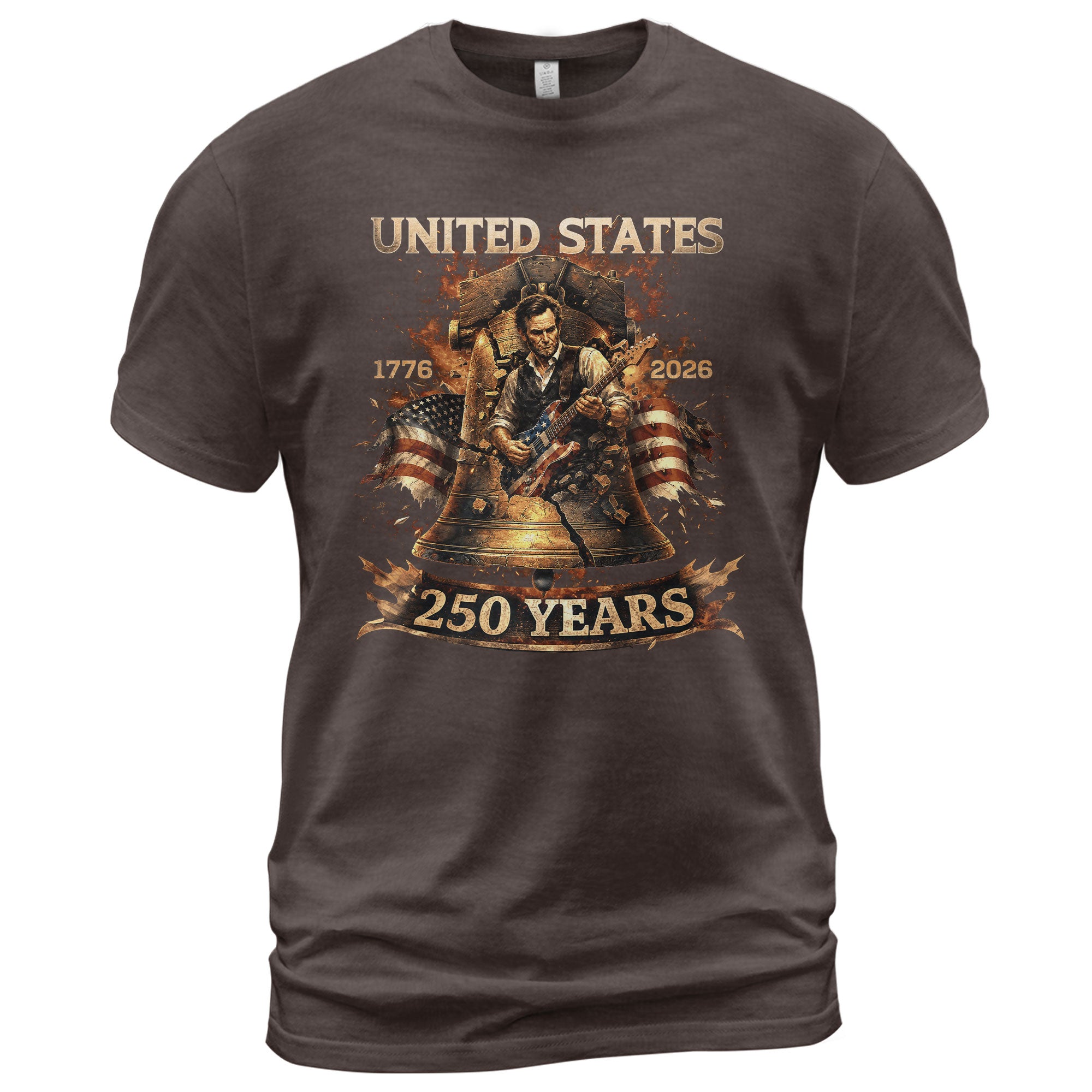 Liberty Bell Guitar Patriotic T-Shirt - Vintage 1776 2026 Historical Graphic Tee - Rust Field Wear