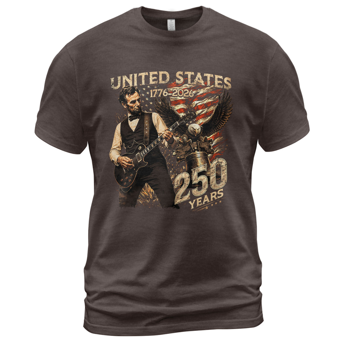 Abraham Lincoln T Shirt Rockstar Guitar Design - Vintage Eagle 1776 2026 Patriotic Tee - Rust Field Wear
