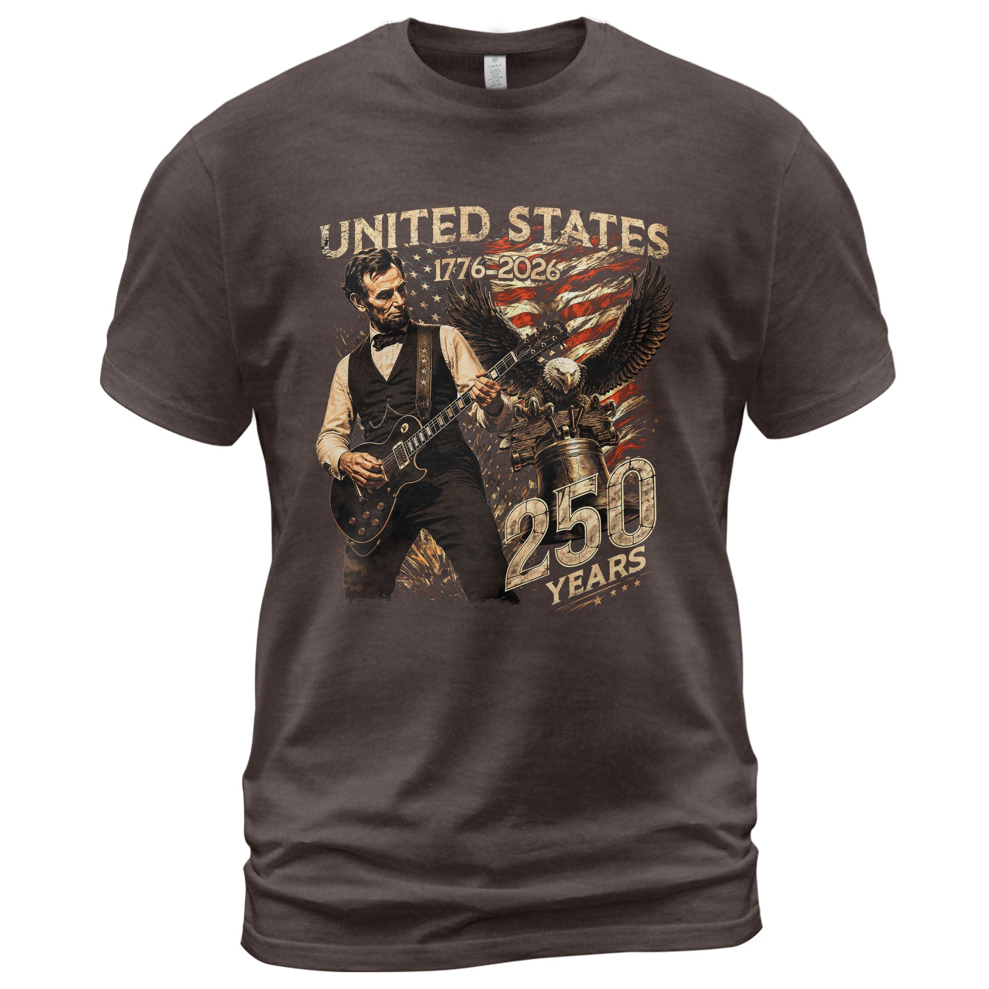 Abraham Lincoln T Shirt Rockstar Guitar Design - Vintage Eagle 1776 2026 Patriotic Tee - Rust Field Wear