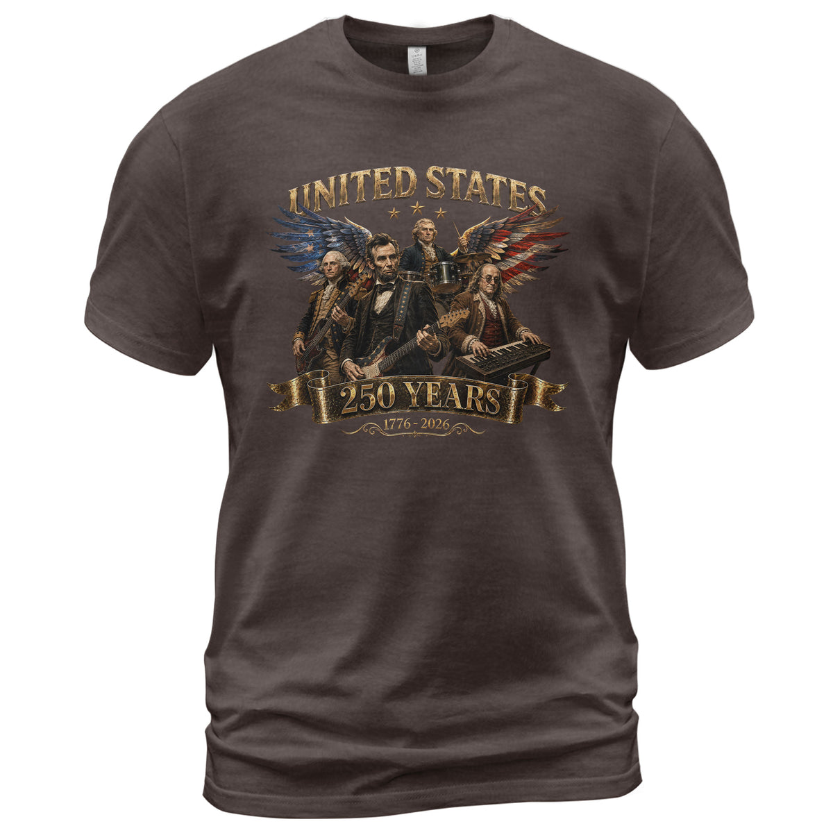 Patriotic Presidents Eagle Wings Rock Band T Shirt 250 Years 1776-2026 Vintage Tee - Rust Field Wear