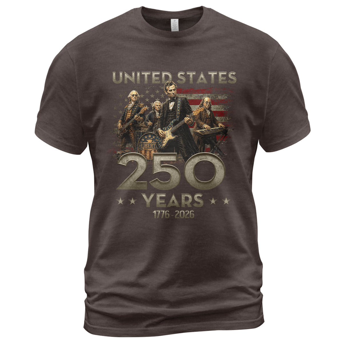 1776-2026 Presidents Band Graphic T Shirt - Lincoln Patriotic Unisex Summer Tee - Rust Field Wear