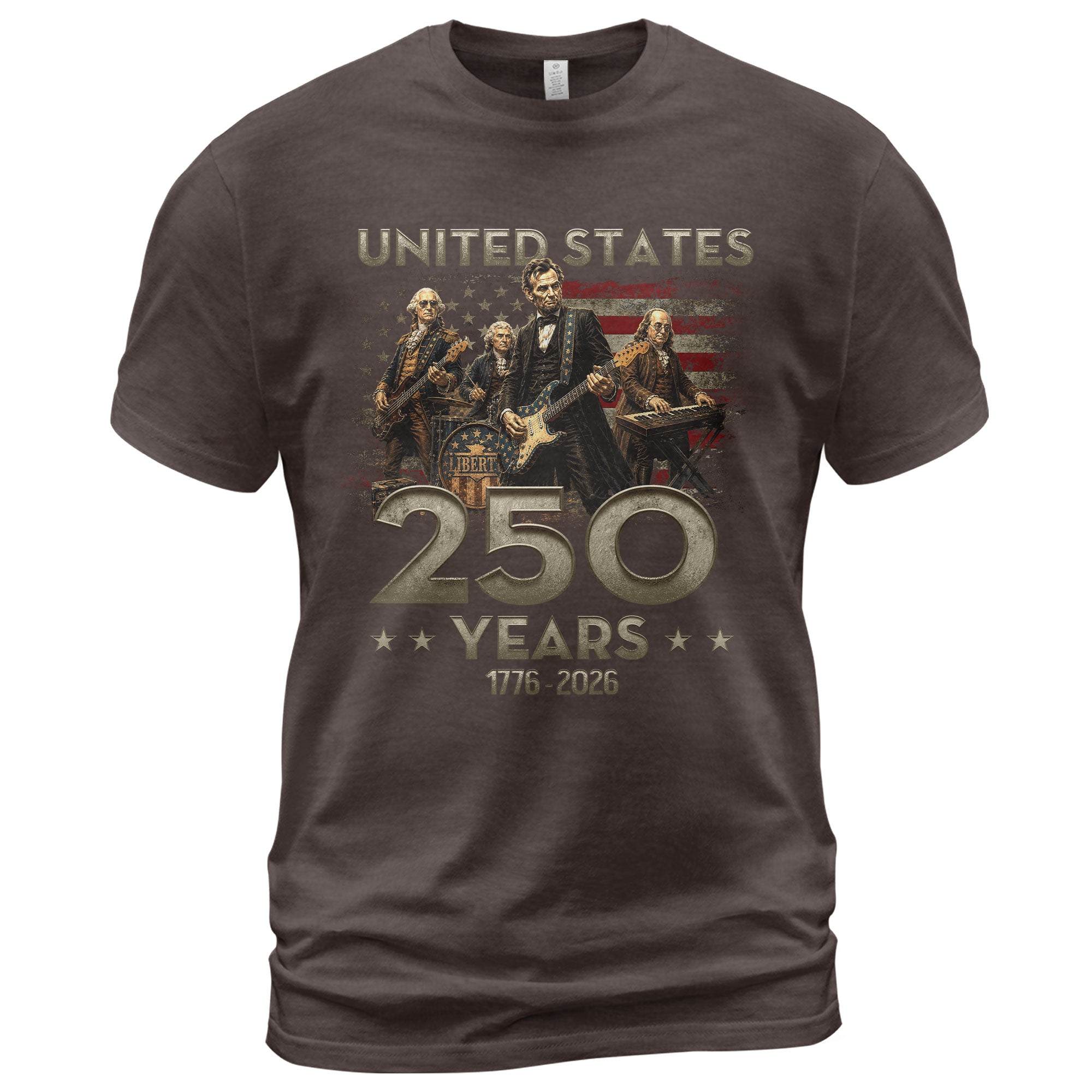1776-2026 Presidents Band Graphic T Shirt - Lincoln Patriotic Unisex Summer Tee - Rust Field Wear