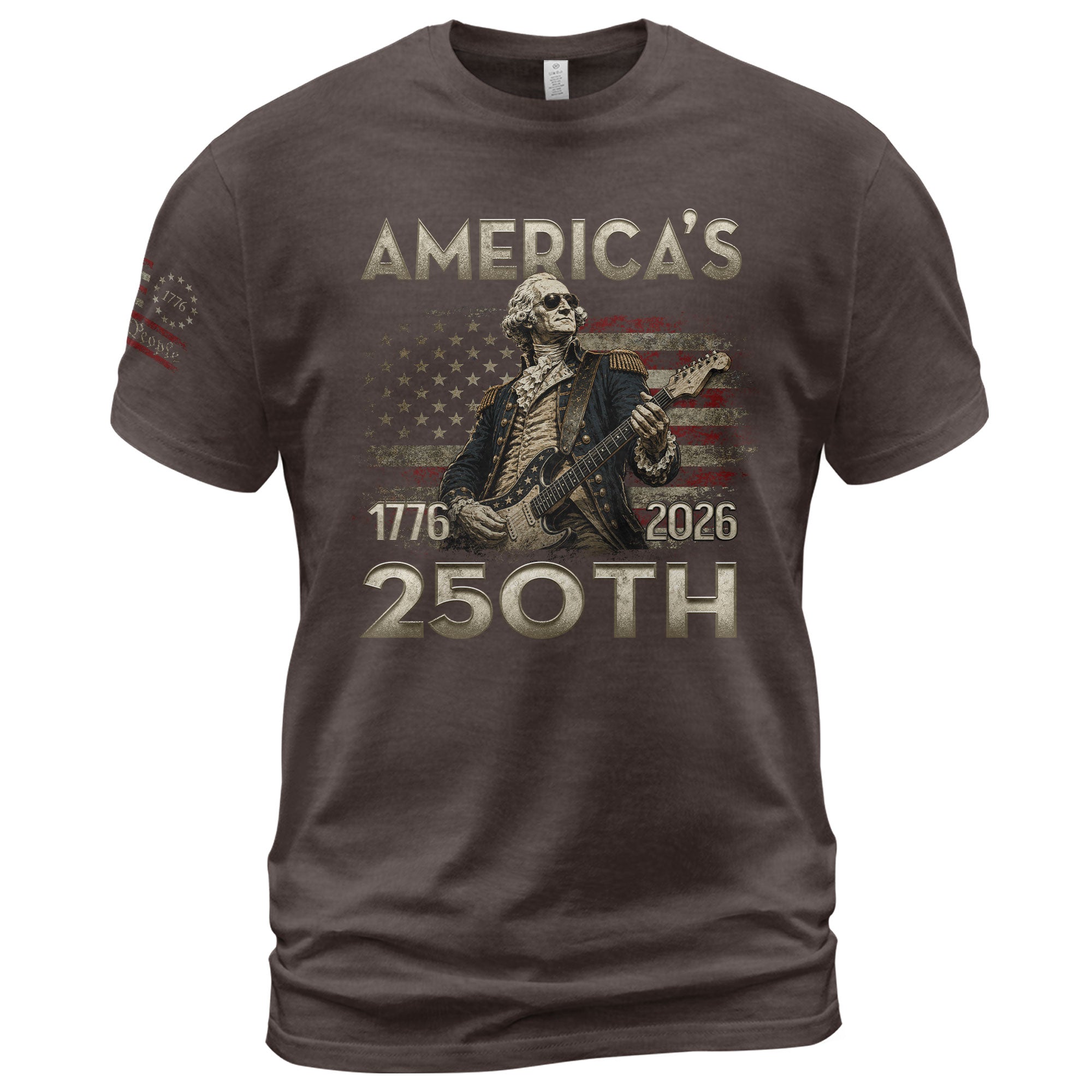 Patriotic George Washington Guitar Shirt 1776-2026 Historical Graphic Tee Anniversary Apparel - Rust Field Wear