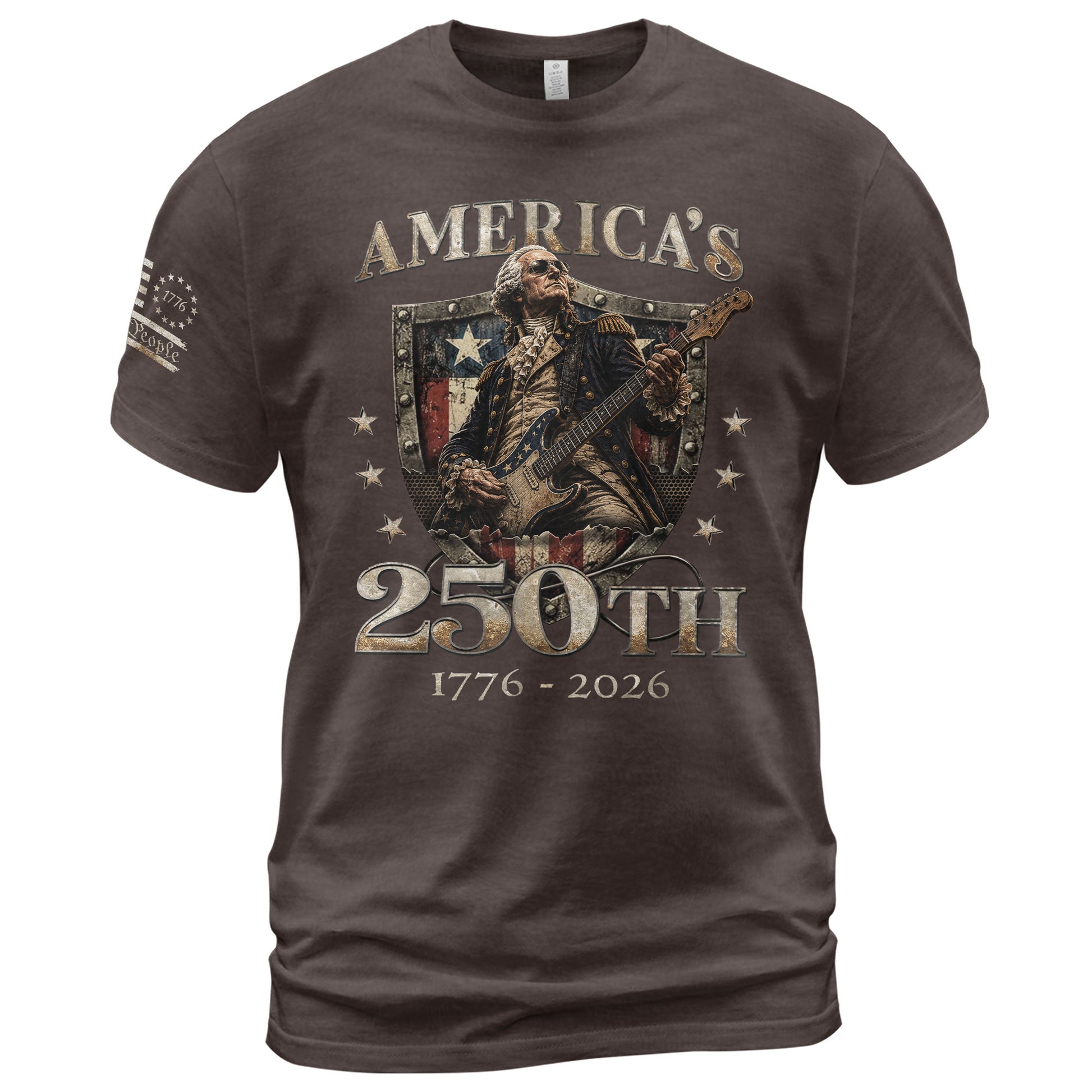 Vintage George Washington Guitar Shirt 1776-2026 Commemorative Graphic Tee Patriotic Style - Rust Field Wear