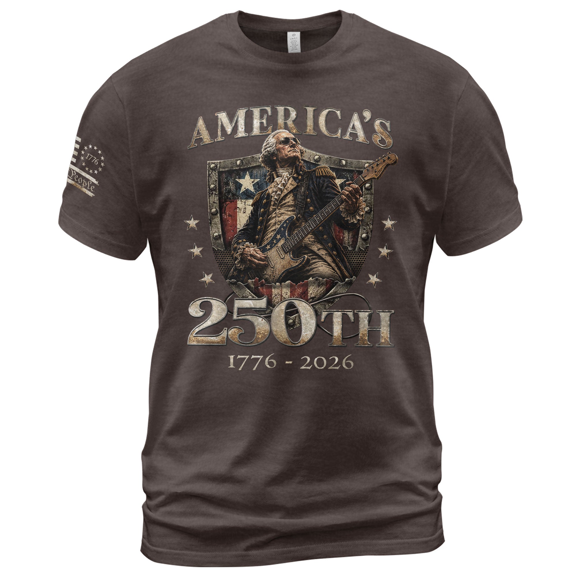 Vintage George Washington Guitar Shirt 1776-2026 Commemorative Graphic Tee Patriotic Style - Rust Field Wear