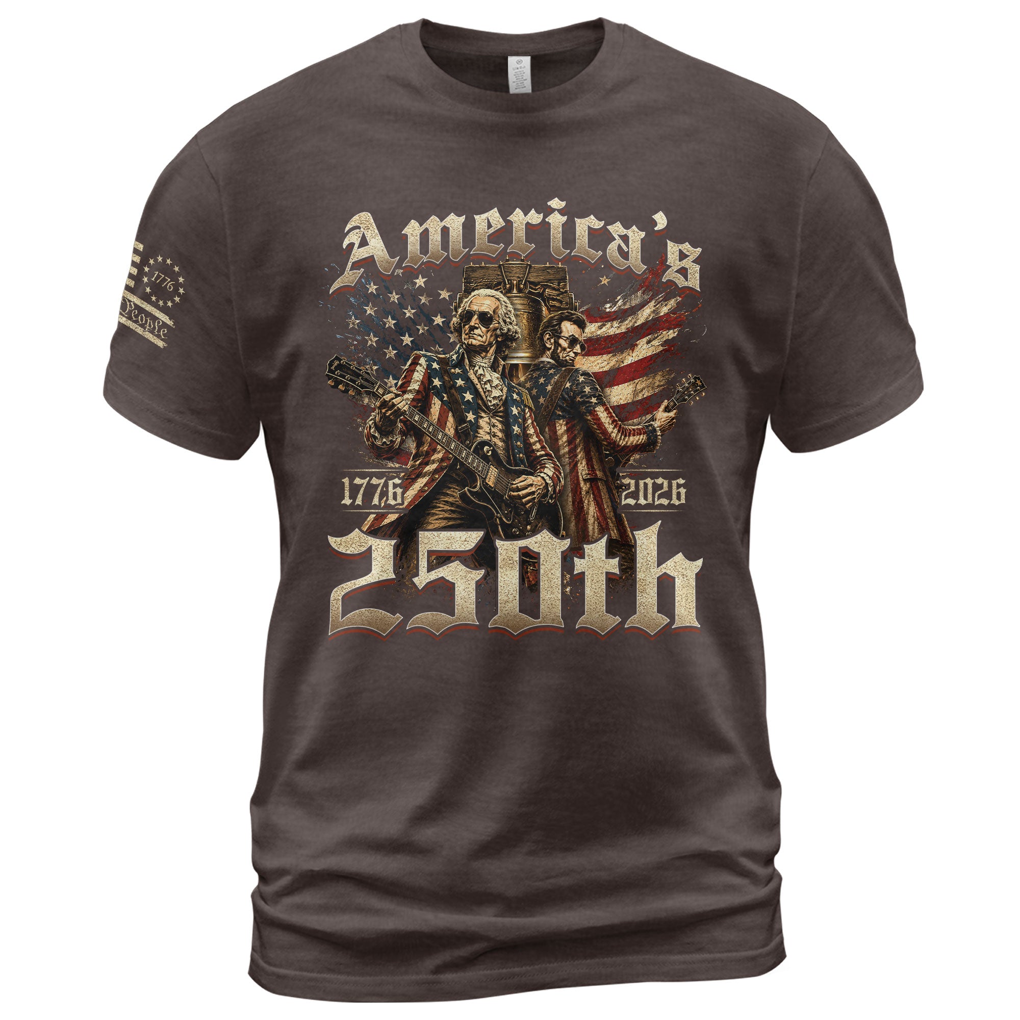 Washington and Lincoln Guitar Shirt 1776-2026 Patriotic Graphic Tee Historical Legacy Apparel - Rust Field Wear