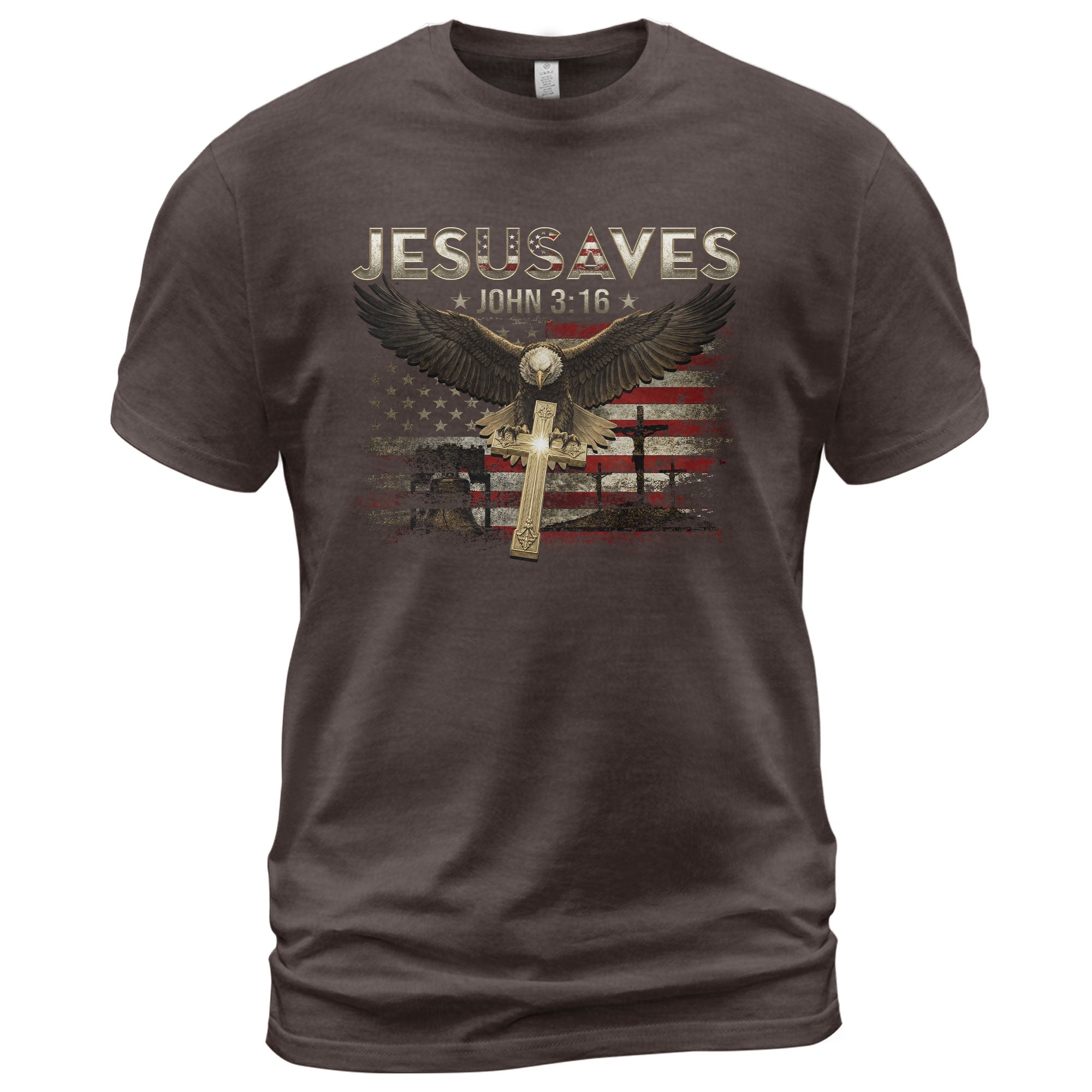 American Eagle JESUSAVES John 3 16 T Shirt Patriotic Religious Faith Graphic Cotton Tee - Rust Field Wear