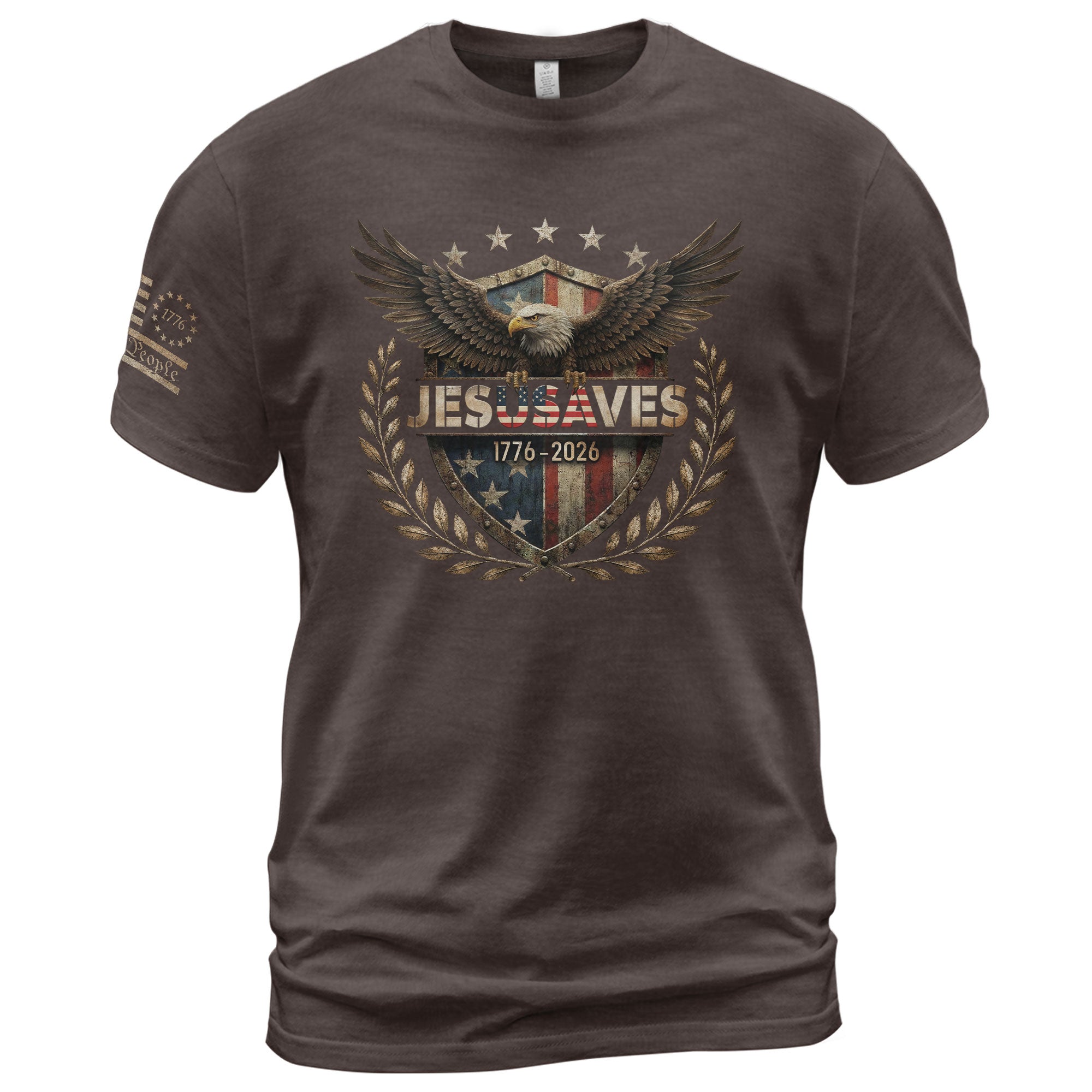 JESUSAVES 1776-2026 T-Shirt Patriotic American Eagle Graphic Tee - Classic Apparel Item - Rust Field Wear
