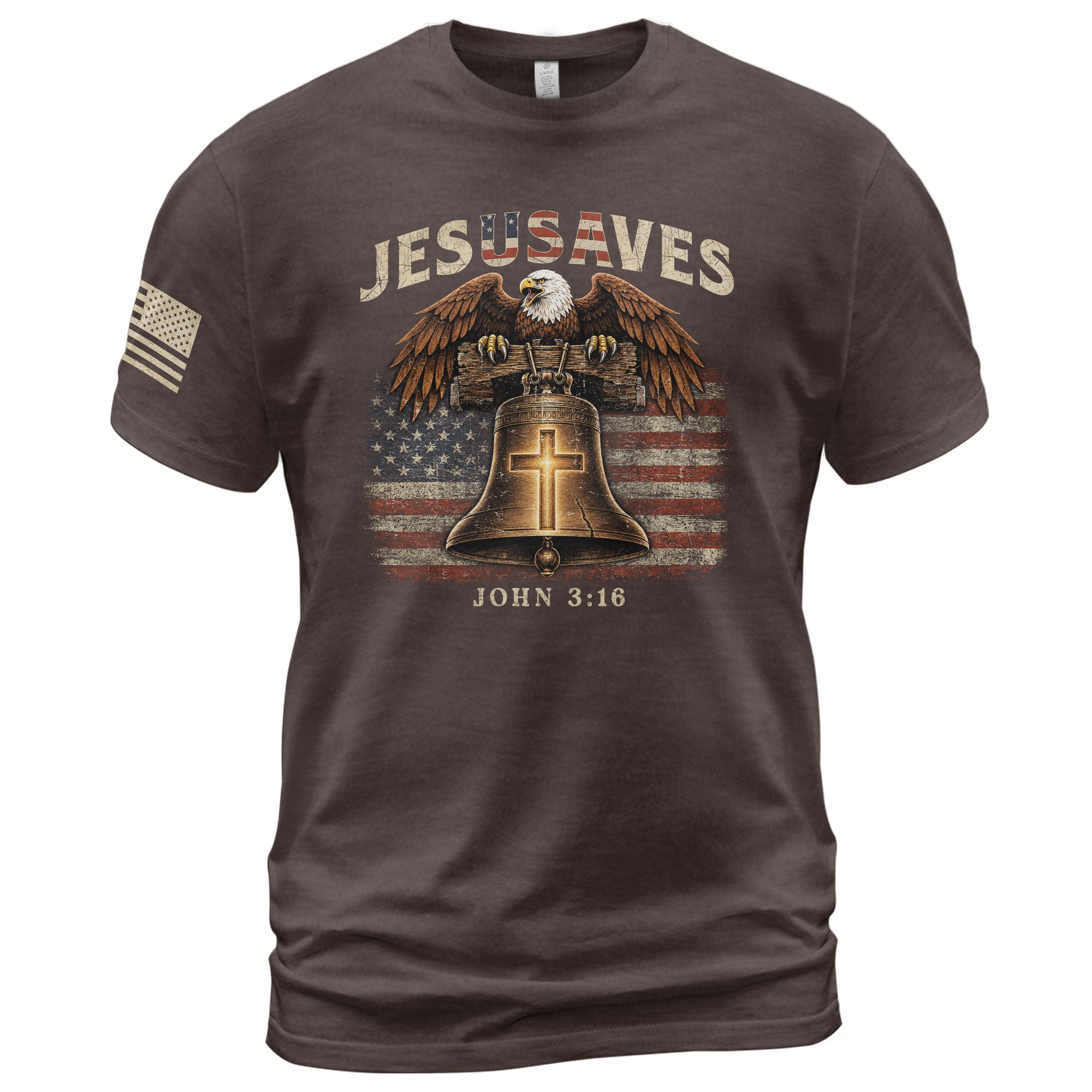 JESUSAVES American Eagle Bell Print T-Shirt Patriotic Graphic Casual Wear Unisex Tee - Rust Field Wear