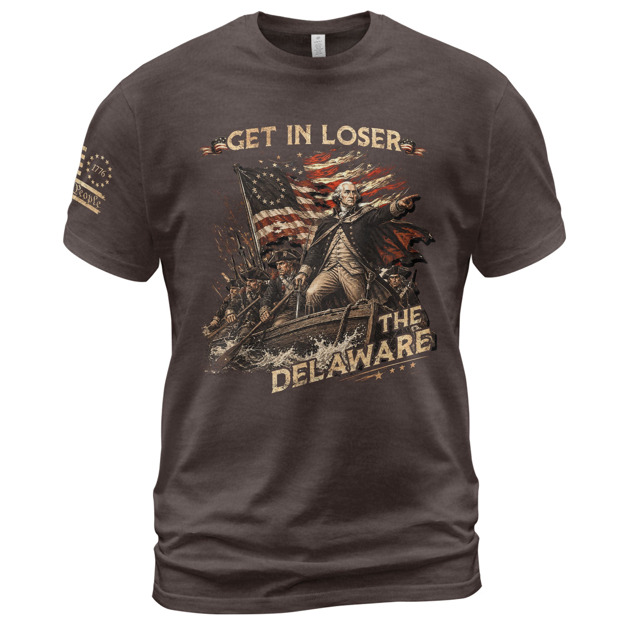 The Delaware Crossing Graphic Tee - Vintage Patriotic George Washington Cotton Shirt - Rust Field Wear