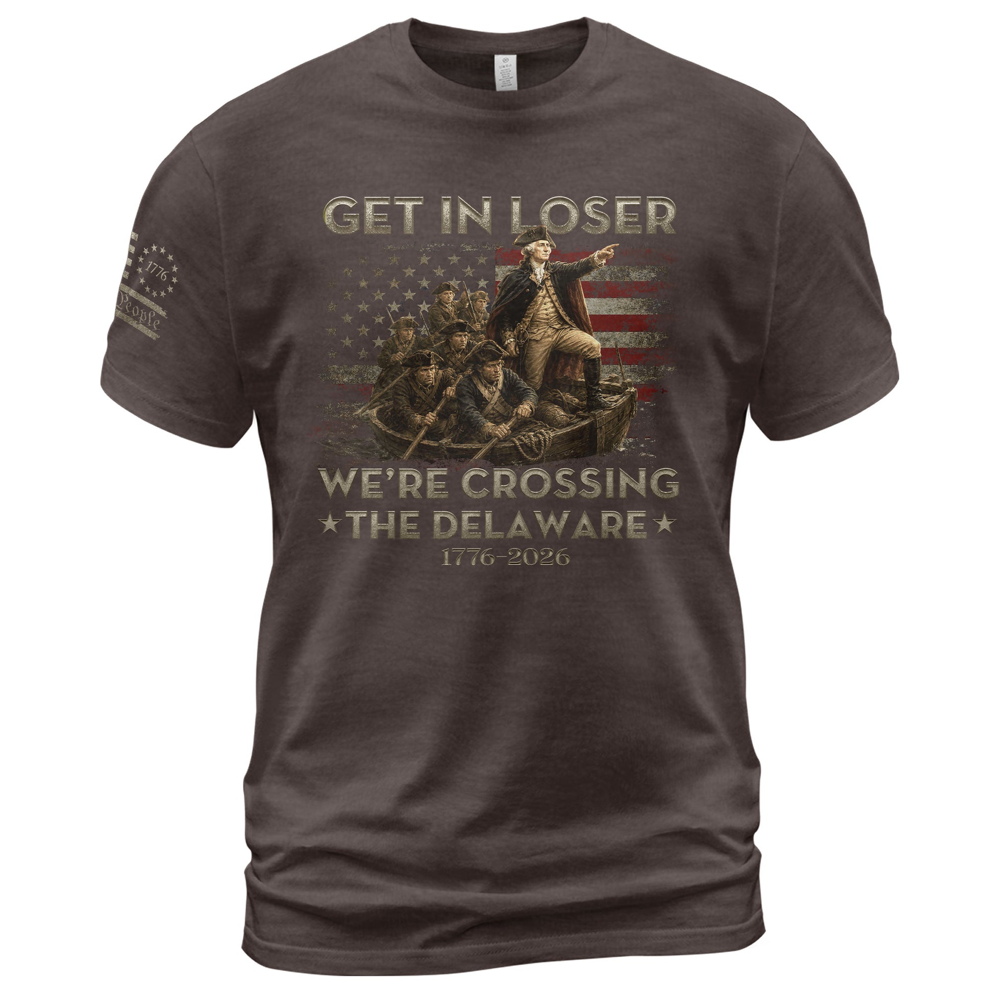The Delaware Crossing Anniversary Tee - 1776-2026 Patriotic George Washington Cotton Shirt - Rust Field Wear