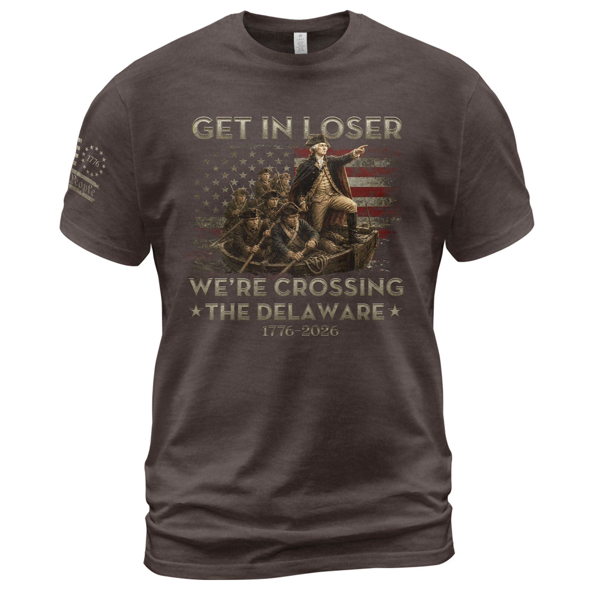 The Delaware Crossing Anniversary Tee - 1776-2026 Patriotic George Washington Cotton Shirt - Rust Field Wear