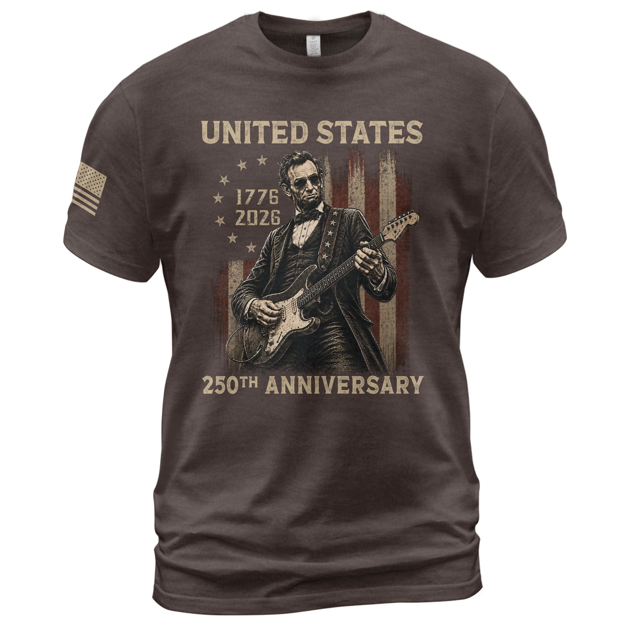 Lincoln Rock Guitar Shirt 1776 2026 Vintage American Flag Patriotic Graphic Tee Men - Rust Field Wear