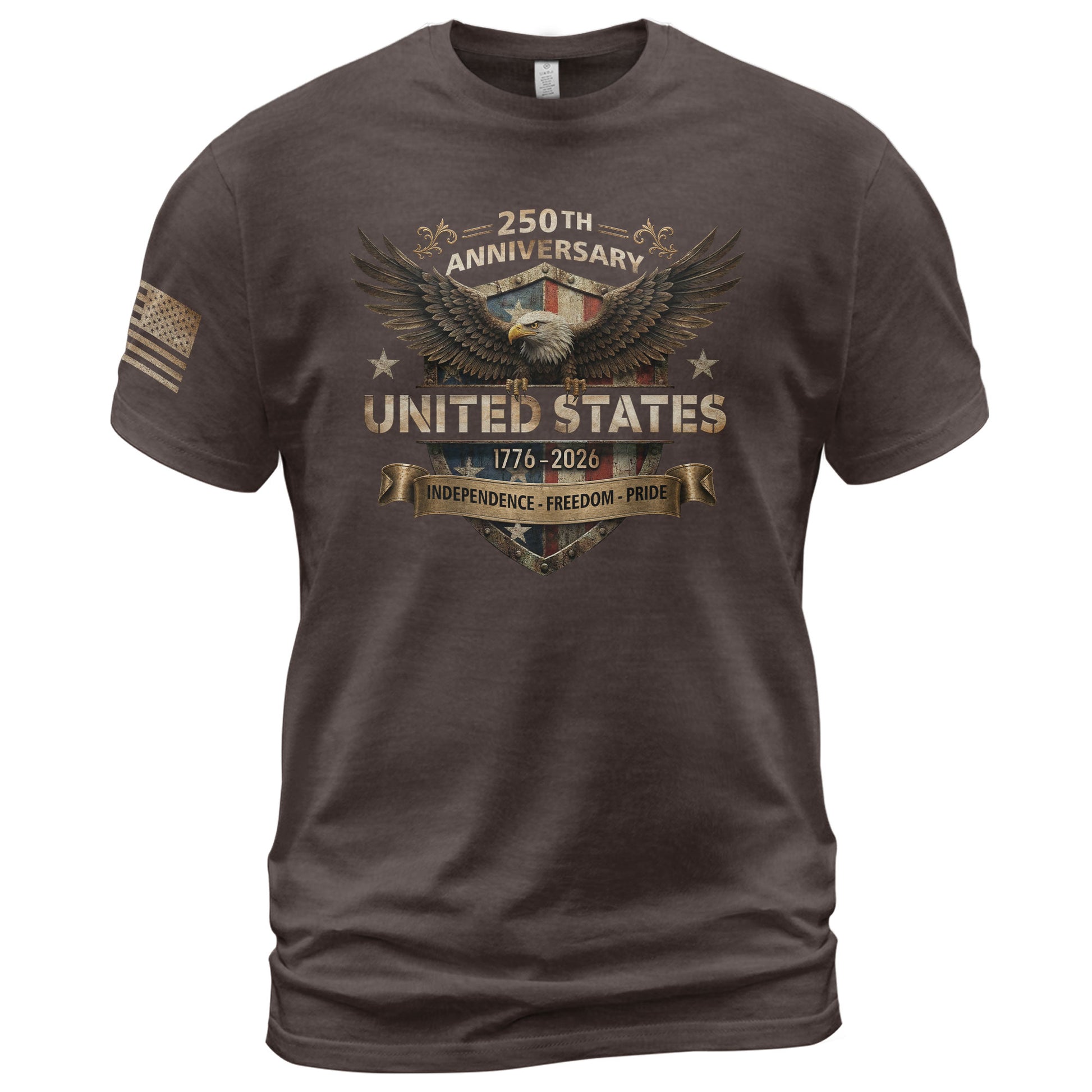 United States Eagle Shield Shirt 250th Anniversary 1776-2026 Patriotic Graphic Tee Apparel - Rust Field Wear