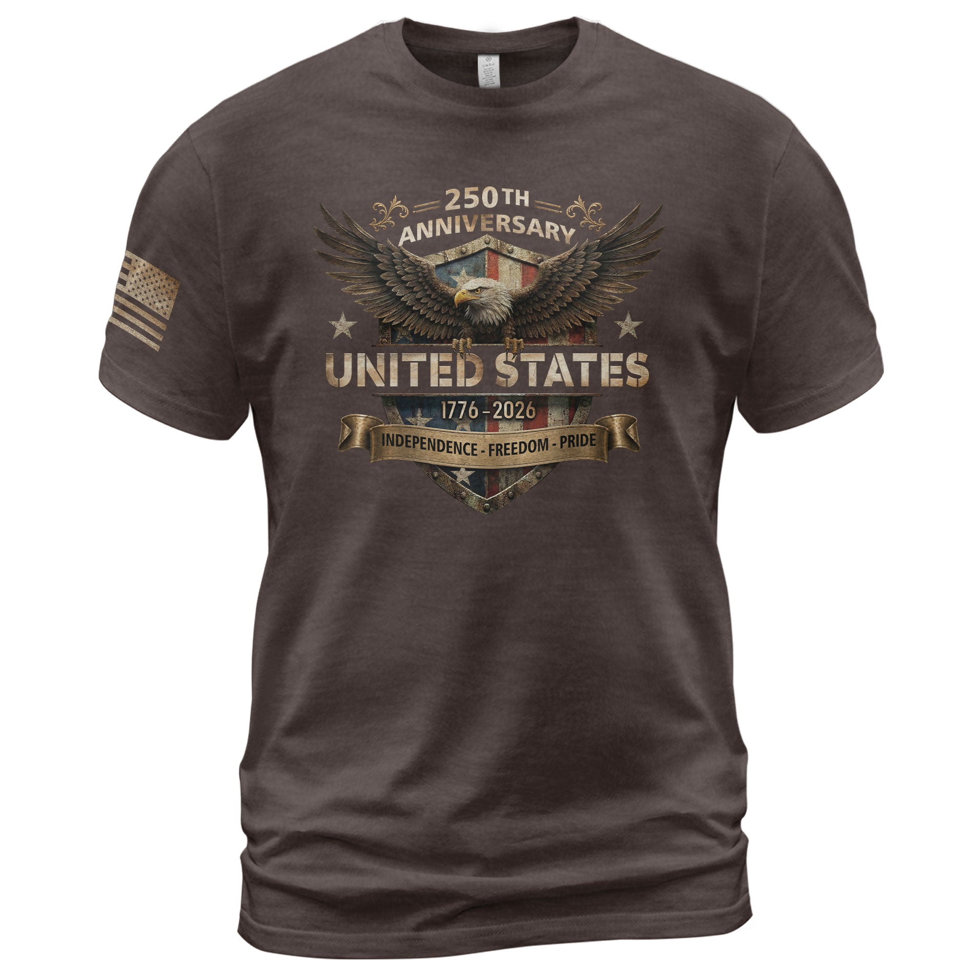 United States Eagle Shield Shirt 250th Anniversary 1776-2026 Patriotic Graphic Tee Apparel - Rust Field Wear