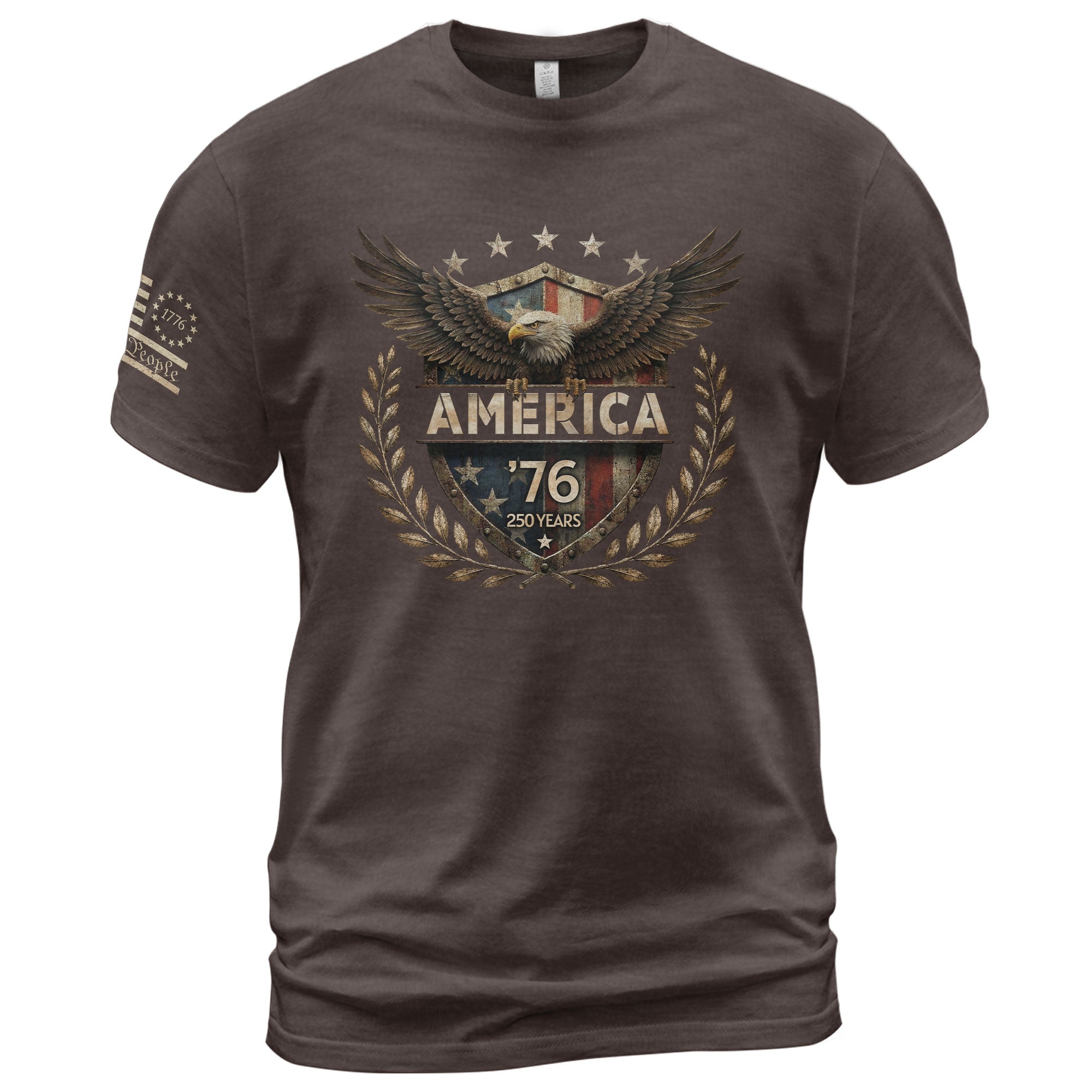 Patriotic America 76 Flag Shield Design T-Shirt Classic Vintage Graphic Tee Gift - Rust Field Wear