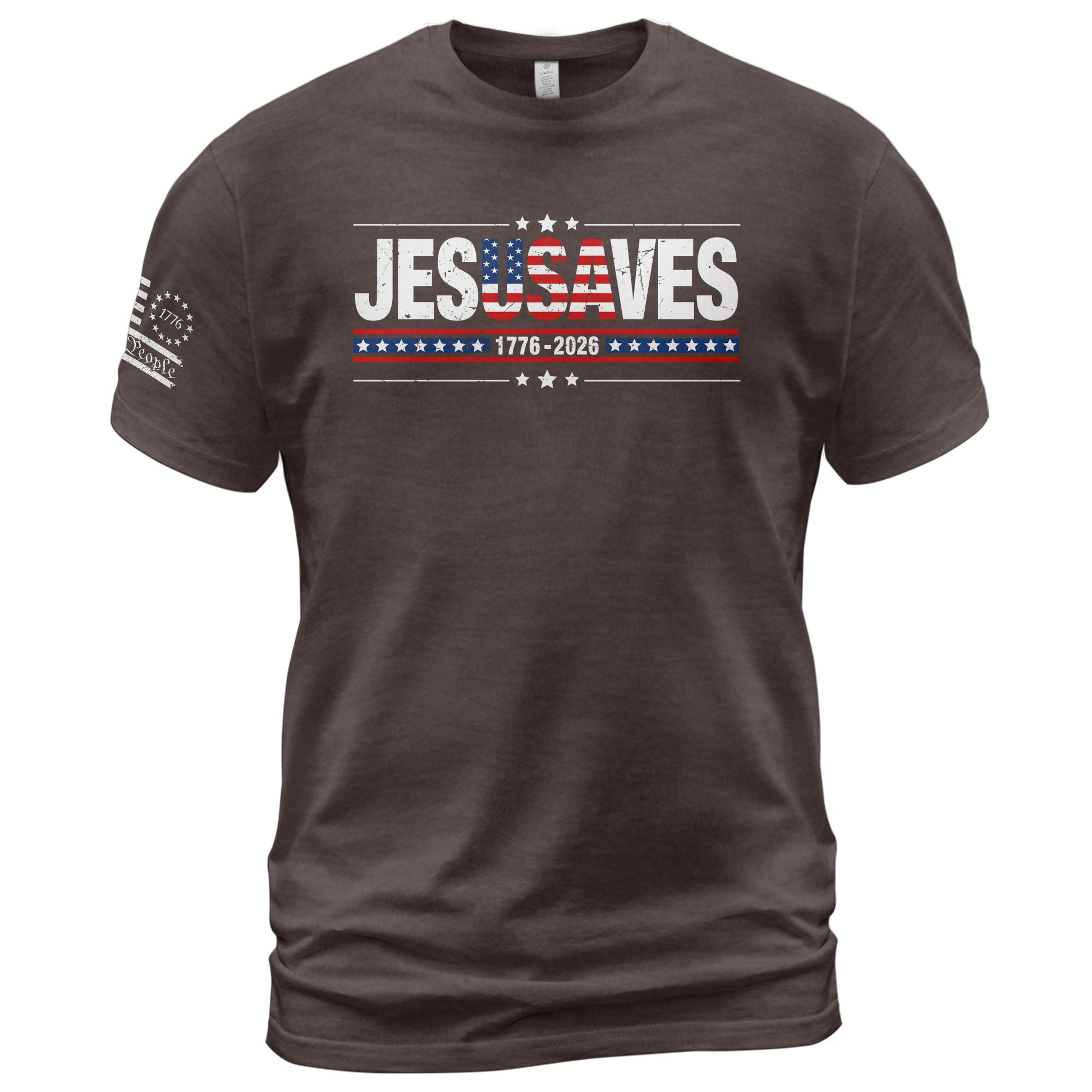 JESUSAVES T-Shirt USA Flag Patriotic 1776 2026 We The People Men Cotton Tee Shirt - Rust Field Wear