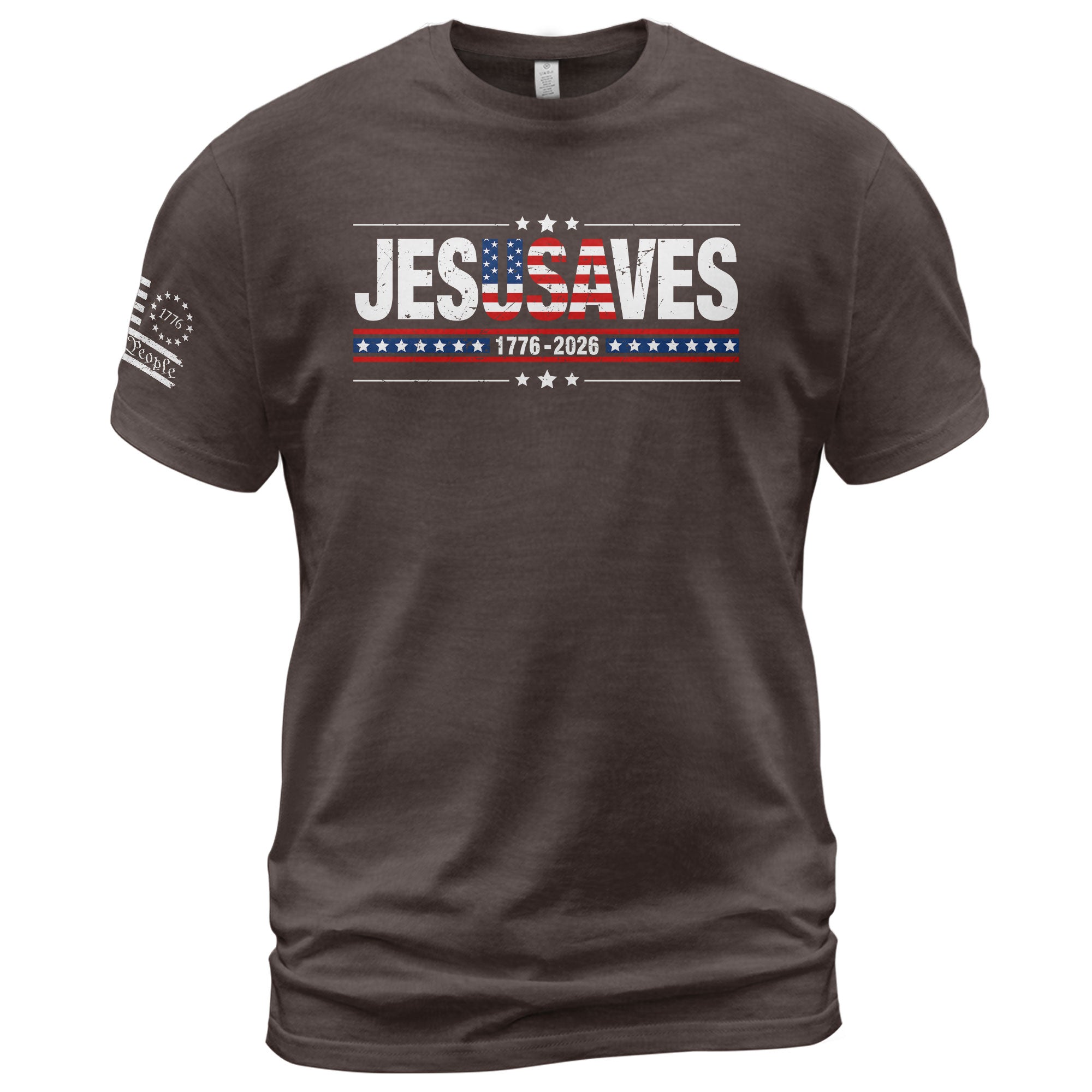 JESUSAVES T-Shirt USA Flag Patriotic 1776 2026 We The People Men Cotton Tee Shirt - Rust Field Wear