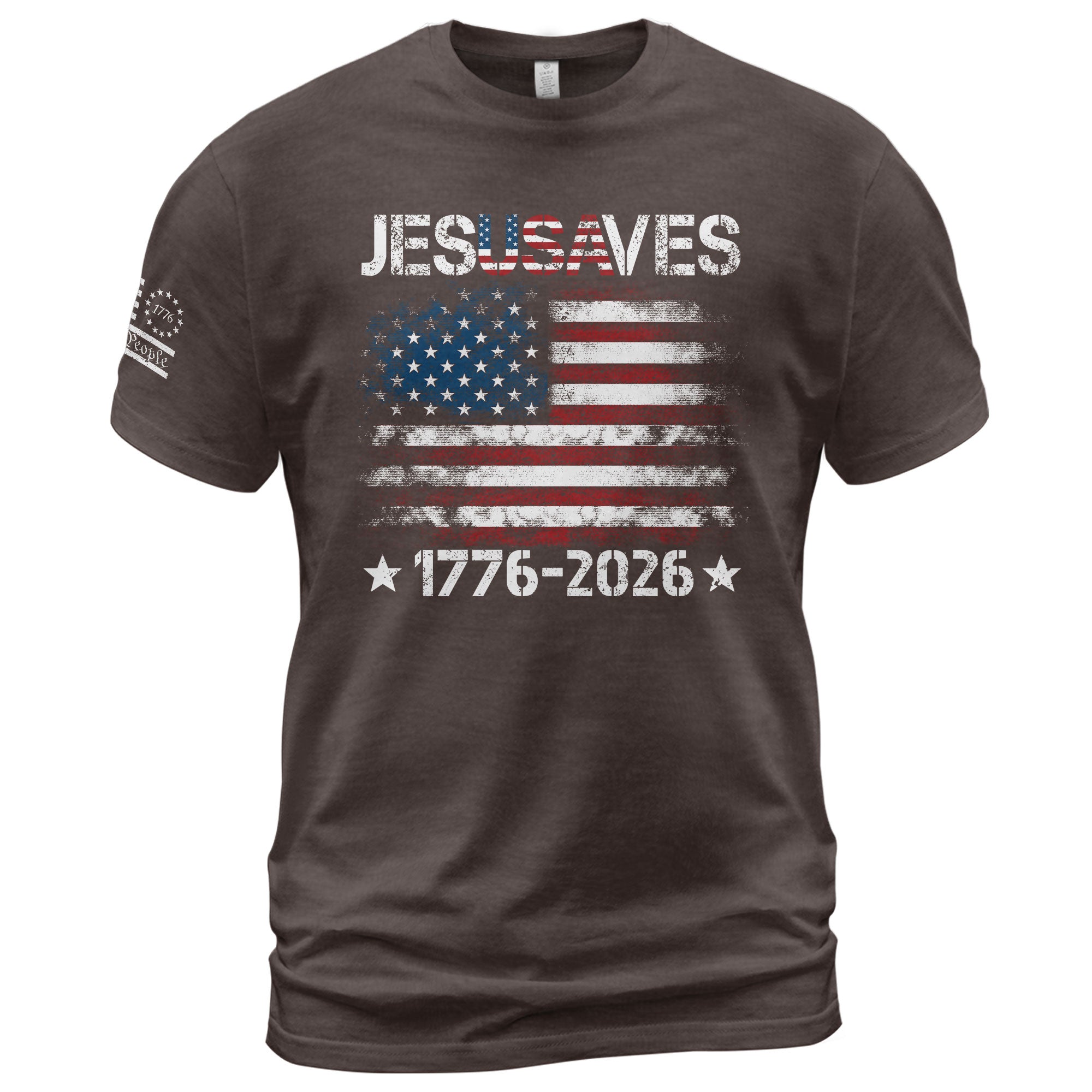 Patriotic JESUSAVES USA Flag Shirt Men 1776 2026 We The People Christian Cotton Tee - Rust Field Wear