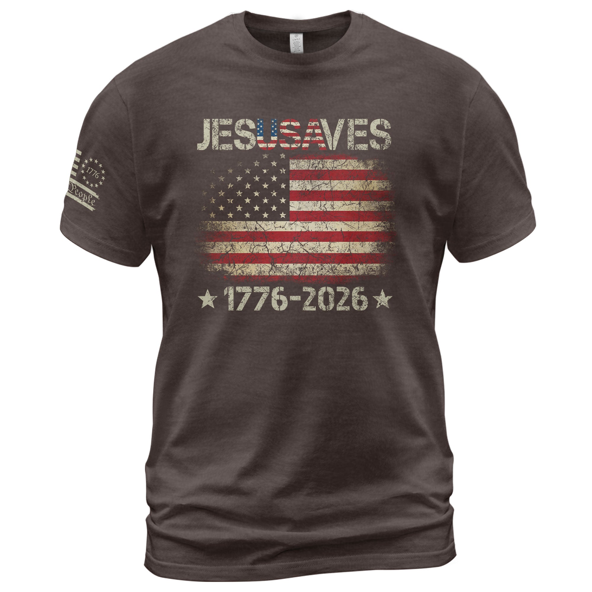 Vintage JESUSAVES USA Flag Shirt 1776 2026 We The People Men Patriotic Cotton Tee - Rust Field Wear