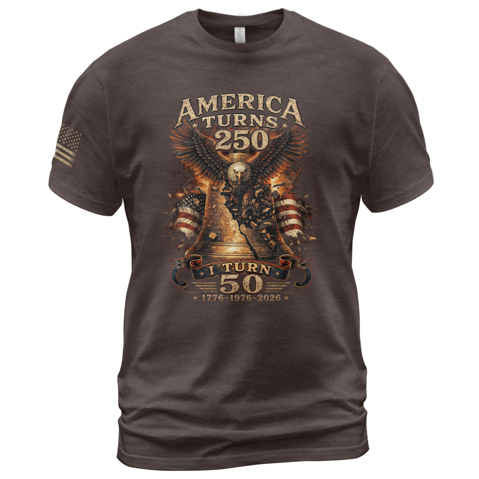 America Turns 250 I Turn 50 Eagle Liberty Bell Patriotic 50th Birthday 1976 T-Shirt - Rust Field Wear
