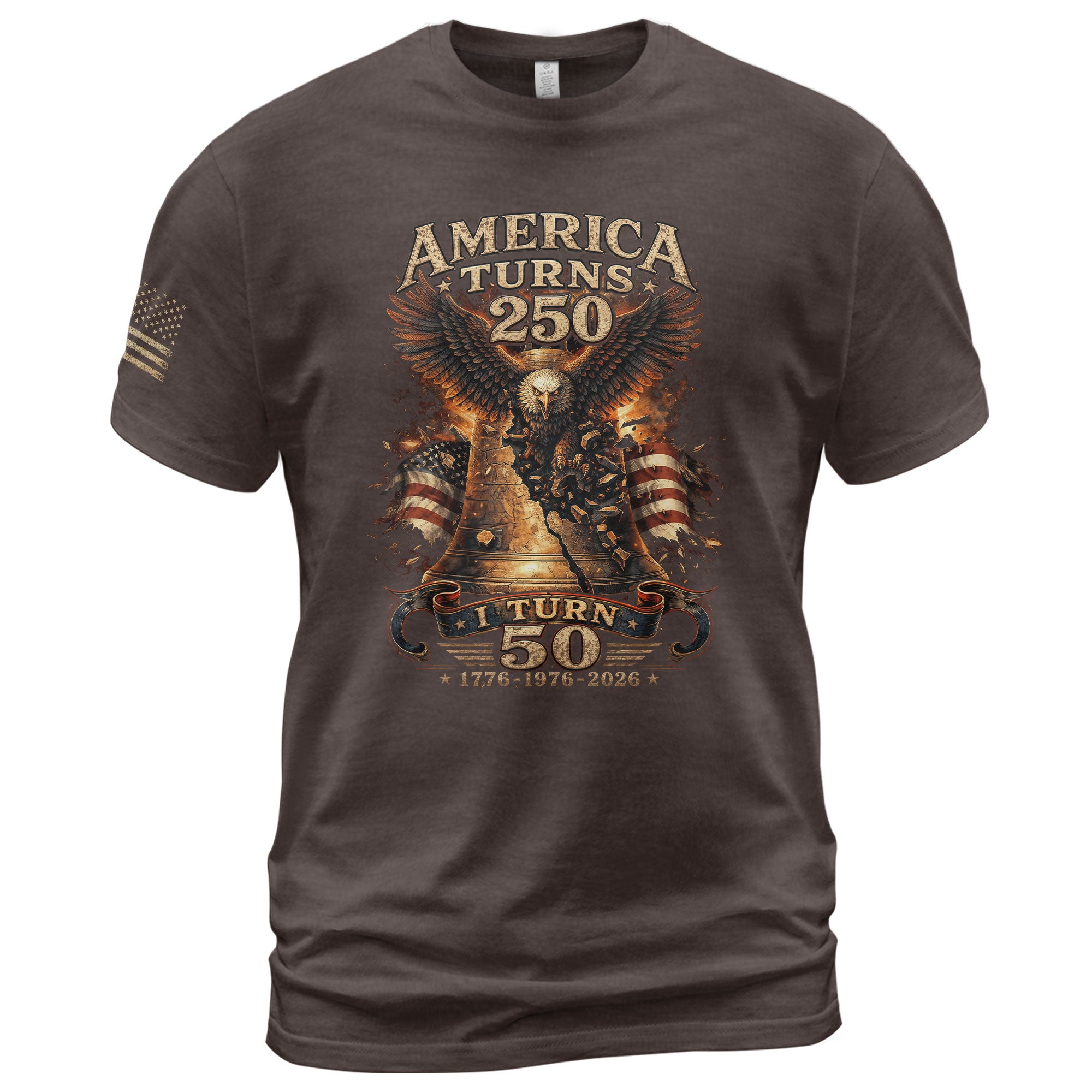 America Turns 250 I Turn 50 Eagle Liberty Bell Patriotic 50th Birthday 1976 T-Shirt - Rust Field Wear