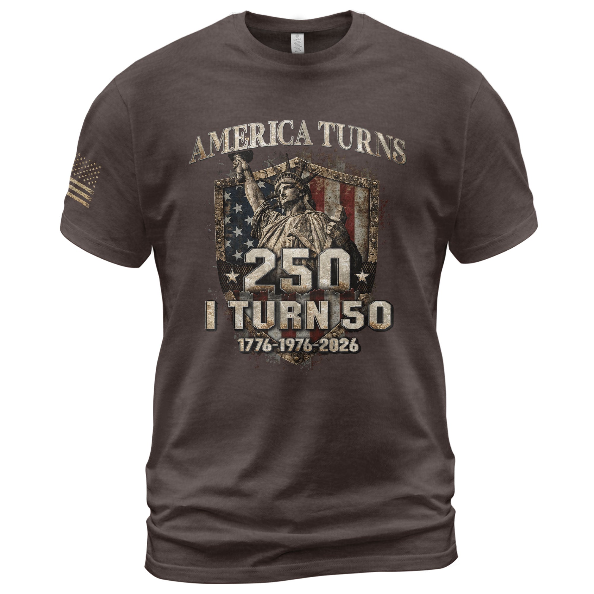 America Turns 250 I Turn 50 Shirt 1976 50th Birthday Statue of Liberty Patriotic Tee - Rust Field Wear