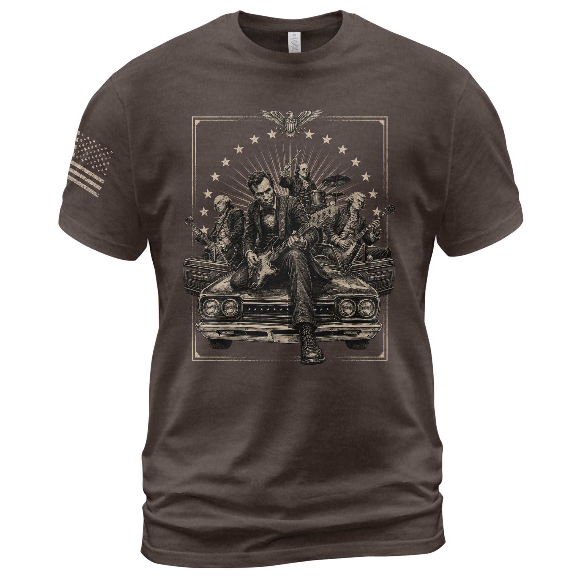 Lincoln Playing Guitar Vintage Shirt Patriotic Rock Music Graphic Sleeve Tee Gift - Rust Field Wear