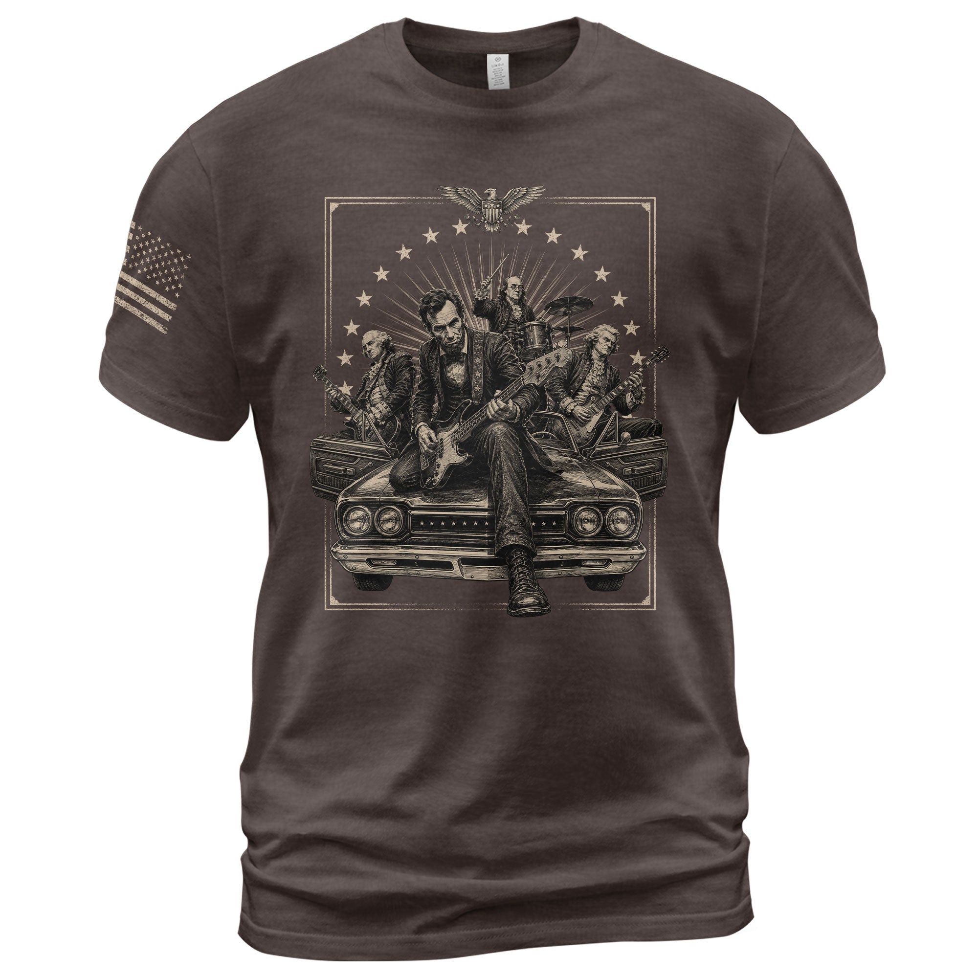 Lincoln Playing Guitar Vintage Shirt Patriotic Rock Music Graphic Sleeve Tee Gift - Rust Field Wear