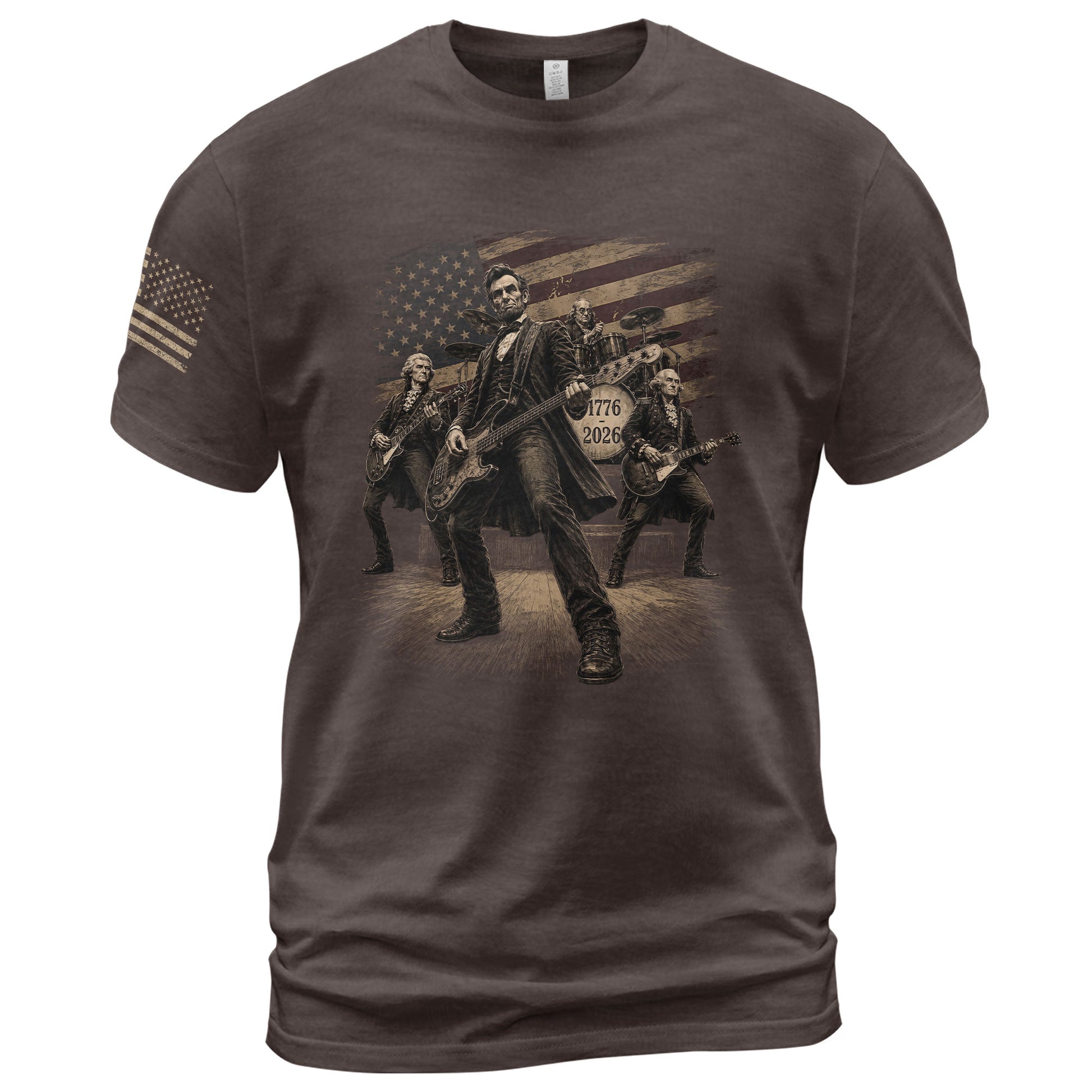 Lincoln Playing Guitar Vintage Patriotic Shirt 1776 2026 Rock Band Sleeve Tee - Rust Field Wear
