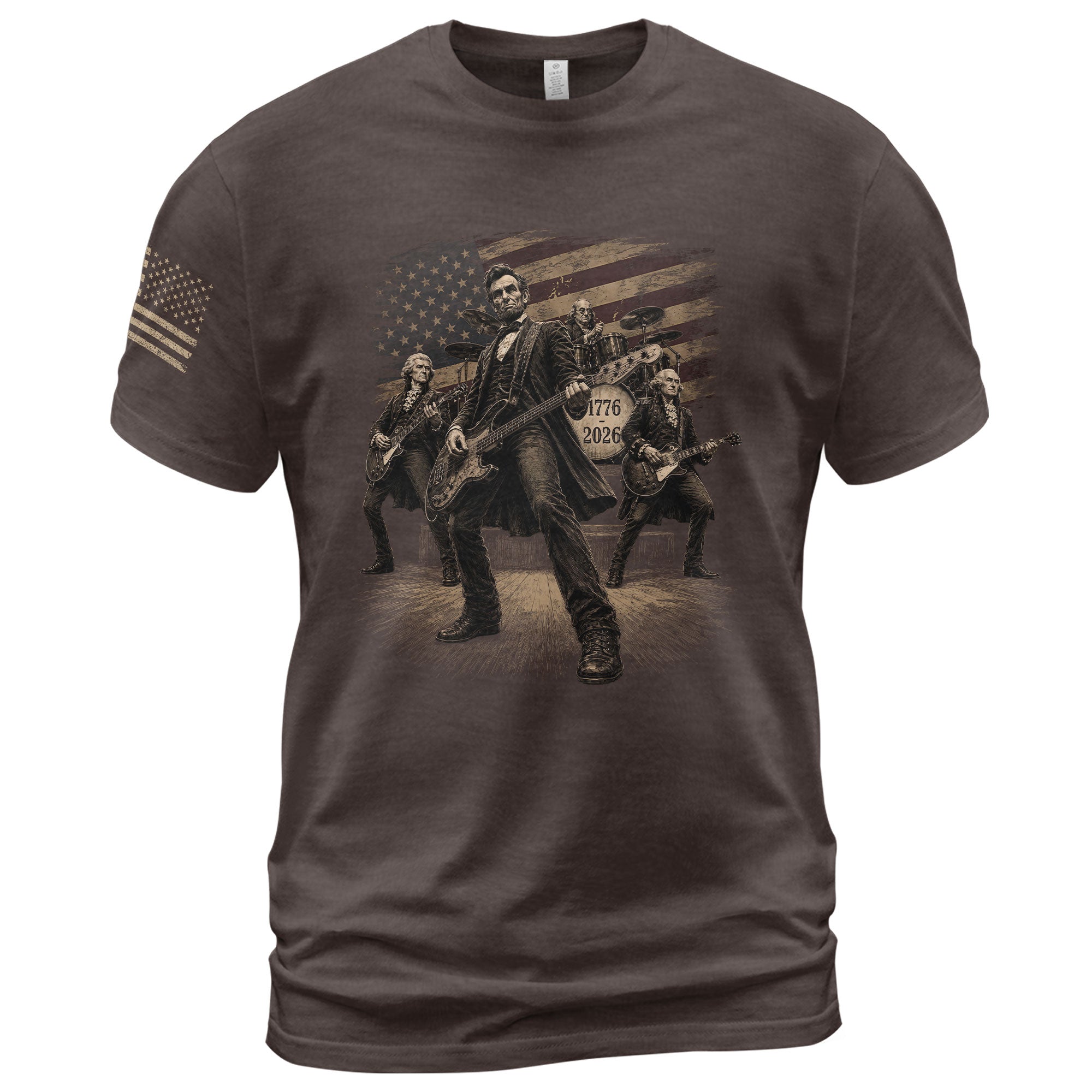Lincoln Playing Guitar Vintage Patriotic Shirt 1776 2026 Rock Band Sleeve Tee - Rust Field Wear
