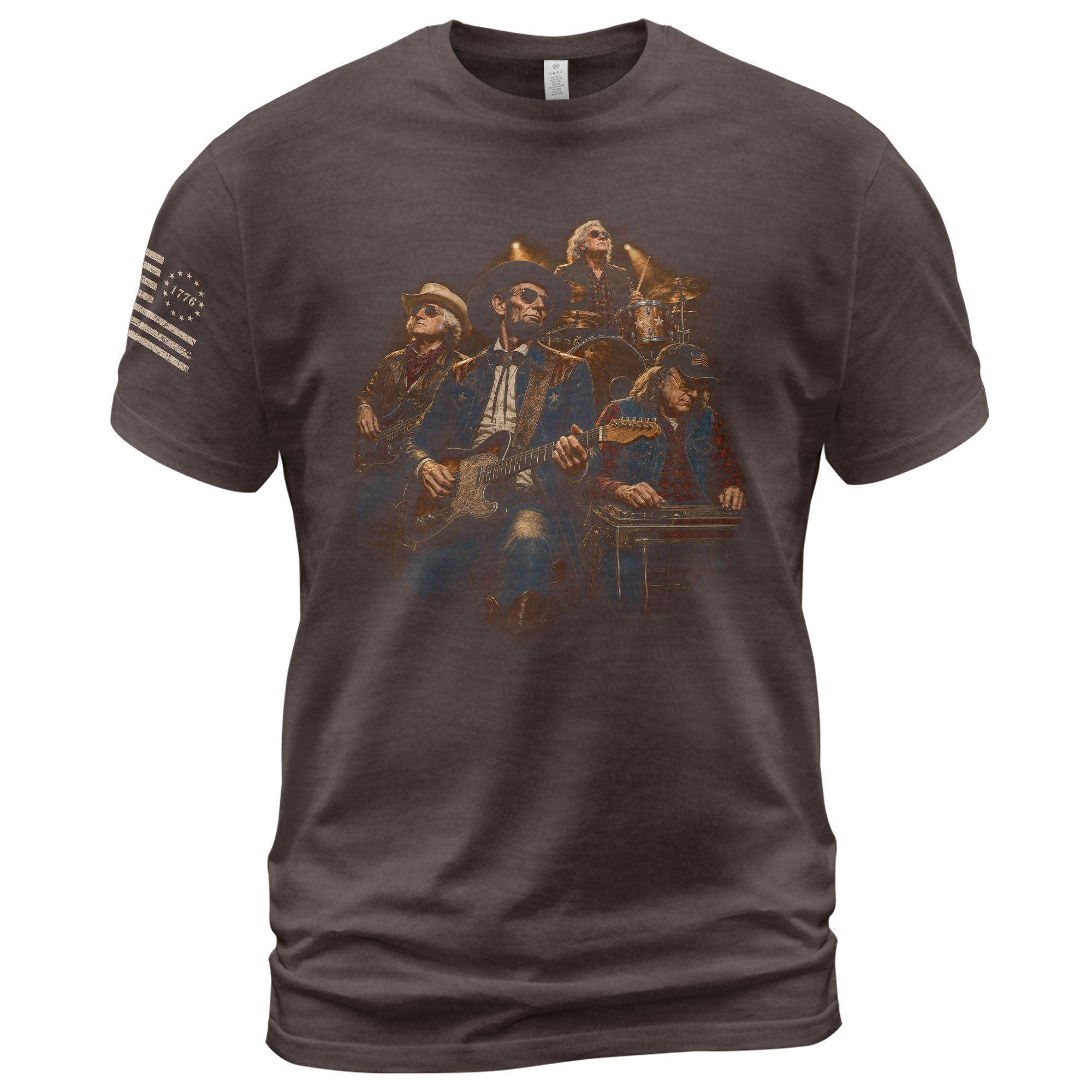 Historical Founding Fathers Country Band T-Shirt - Patriotic Graphic Style Design - Rust Field Wear