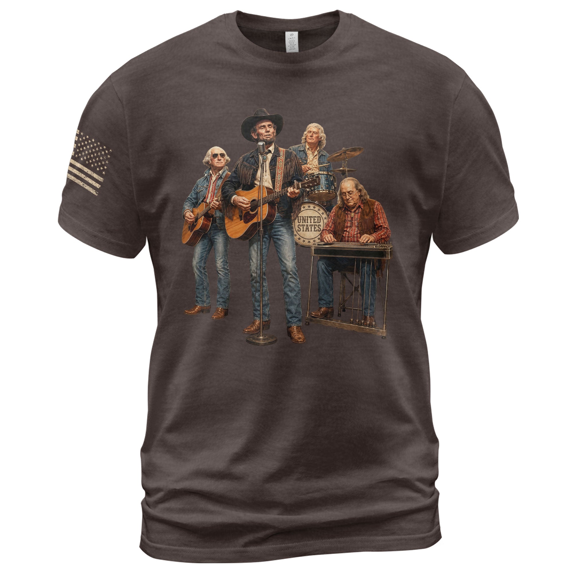 Abraham Lincoln Country Band T-Shirt - Patriotic Vintage Graphic Style Apparel - Rust Field Wear