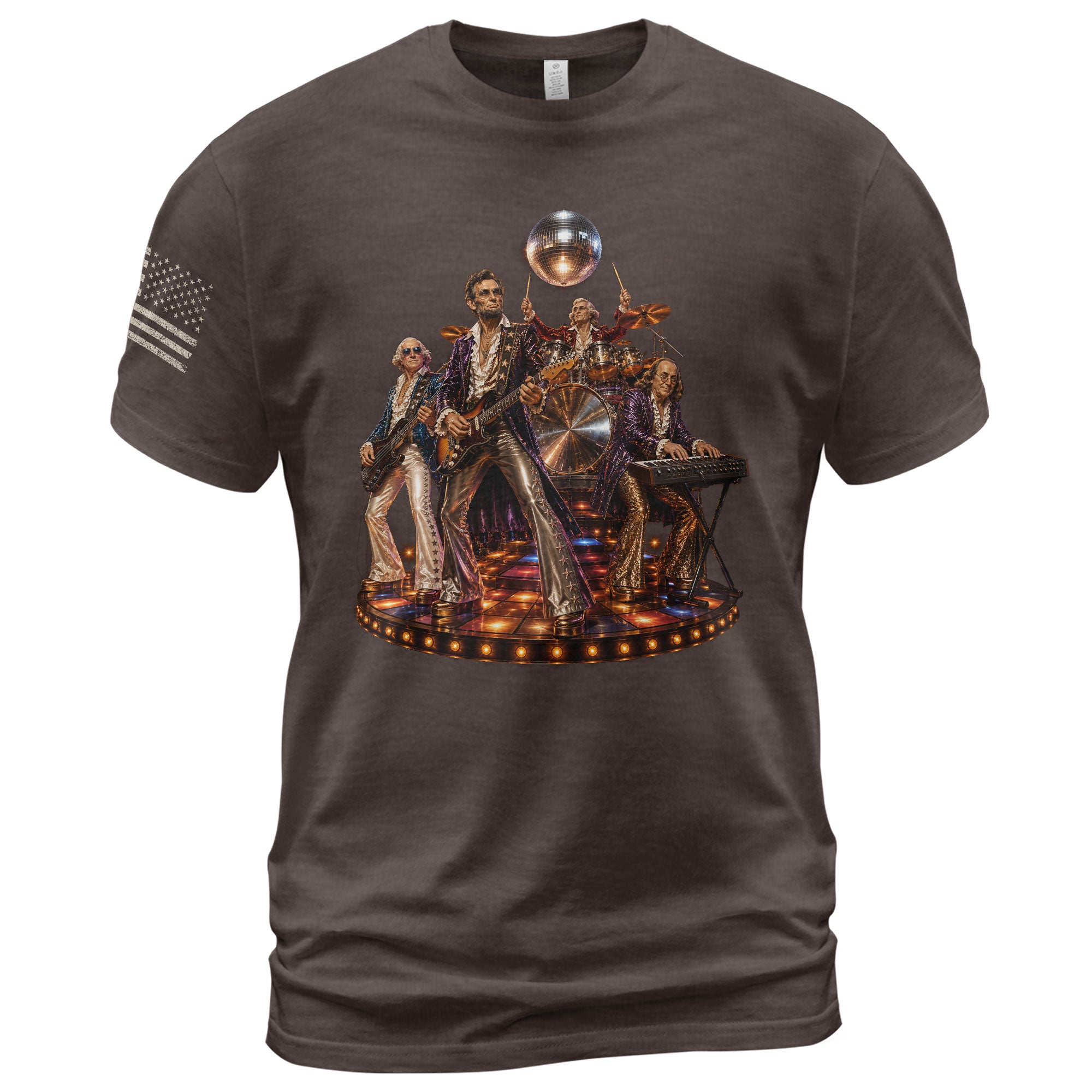 Unique Abraham Lincoln Disco Shirt - Historical Patriotic Band Graphic Print Tee - Rust Field Wear
