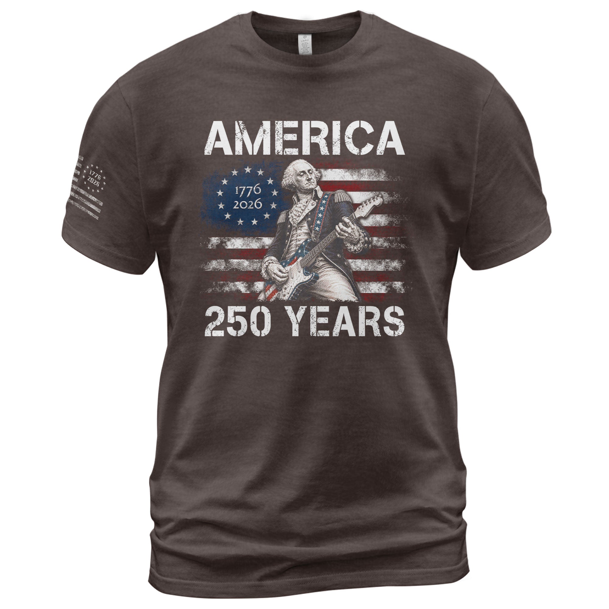 250 Years George Washington Playing Guitar Patriotic Flag Independence Shirt - Rust Field Wear