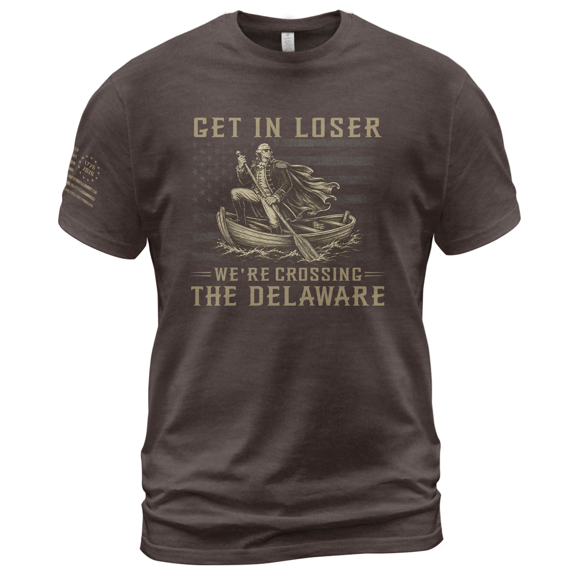 Patriotic Delaware River Crossing Tee - Get In Loser Washington Graphic Men's Shirt - Rust Field Wear