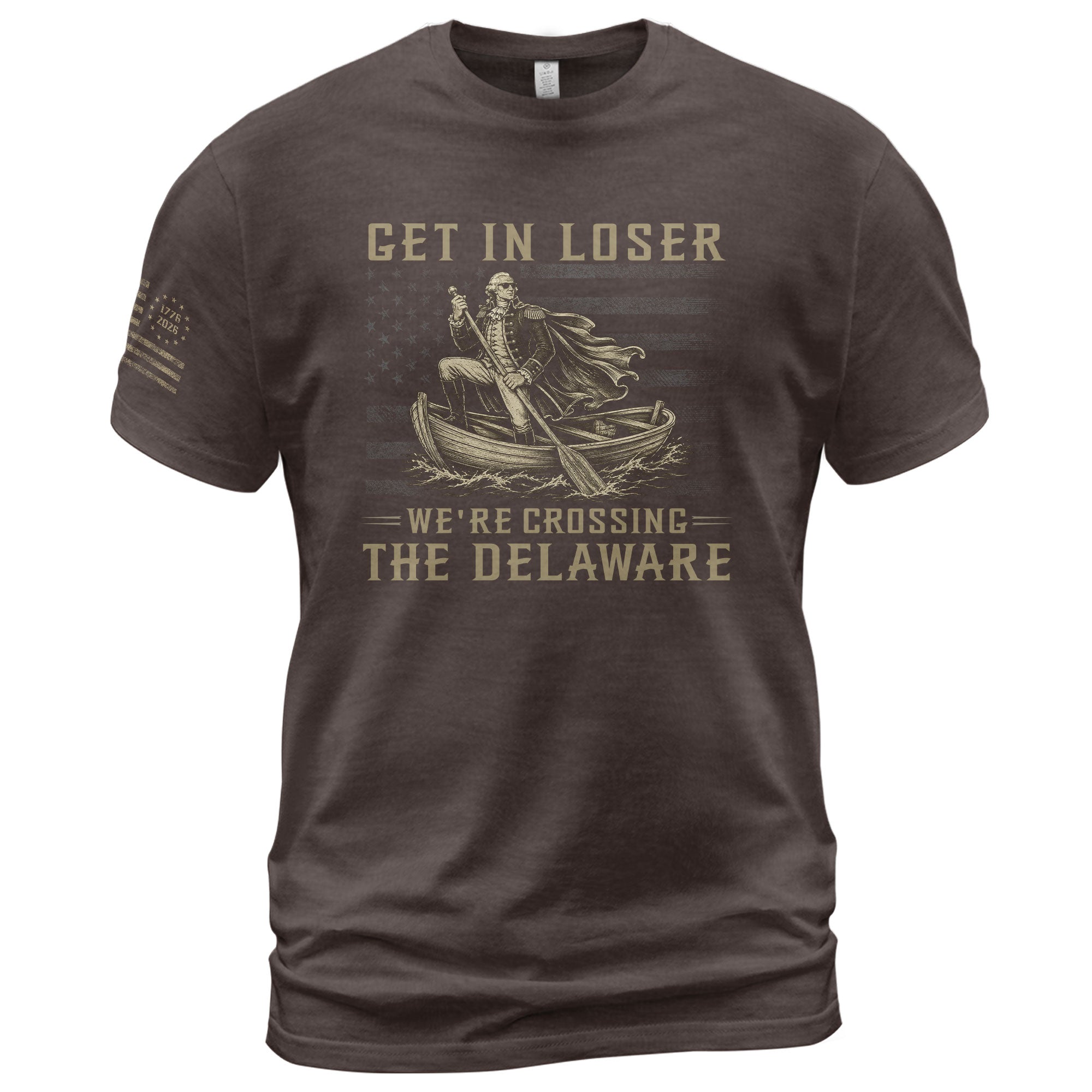 Patriotic Delaware River Crossing Tee - Get In Loser Washington Graphic Men's Shirt - Rust Field Wear