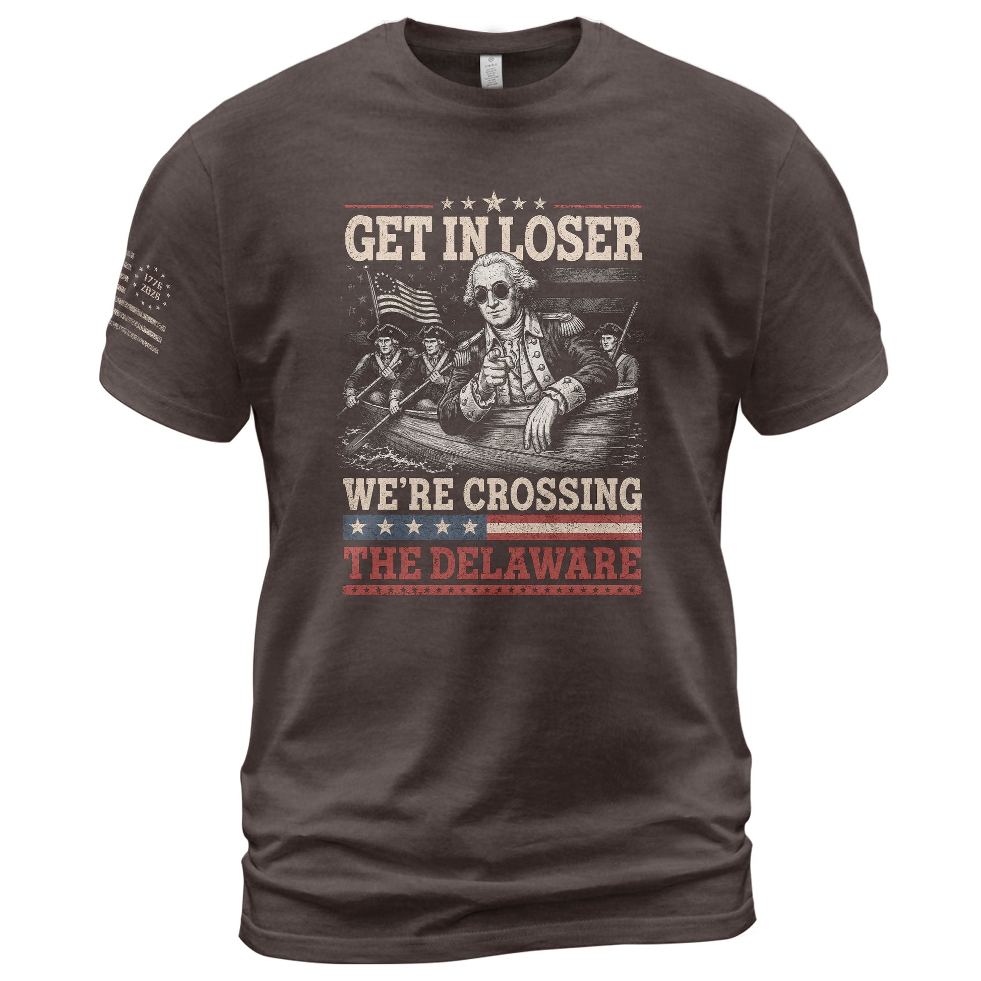 Washington Delaware Crossing Graphic Tee - Vintage Patriotic Funny Style Cotton Shirt - Rust Field Wear