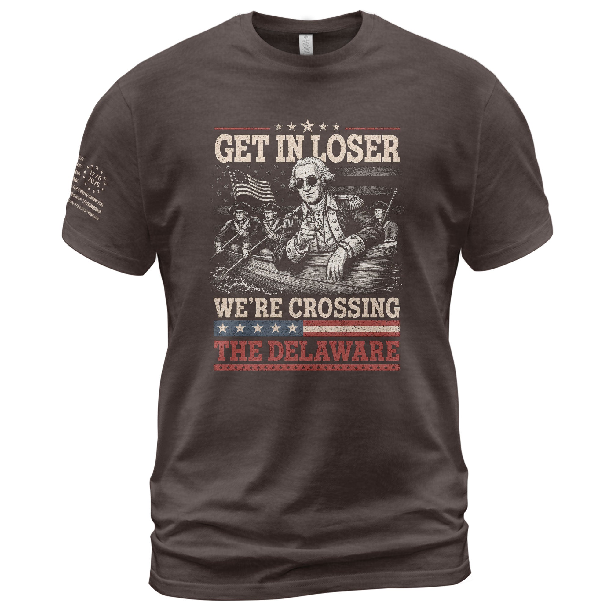 Washington Delaware Crossing Graphic Tee - Vintage Patriotic Funny Style Cotton Shirt - Rust Field Wear