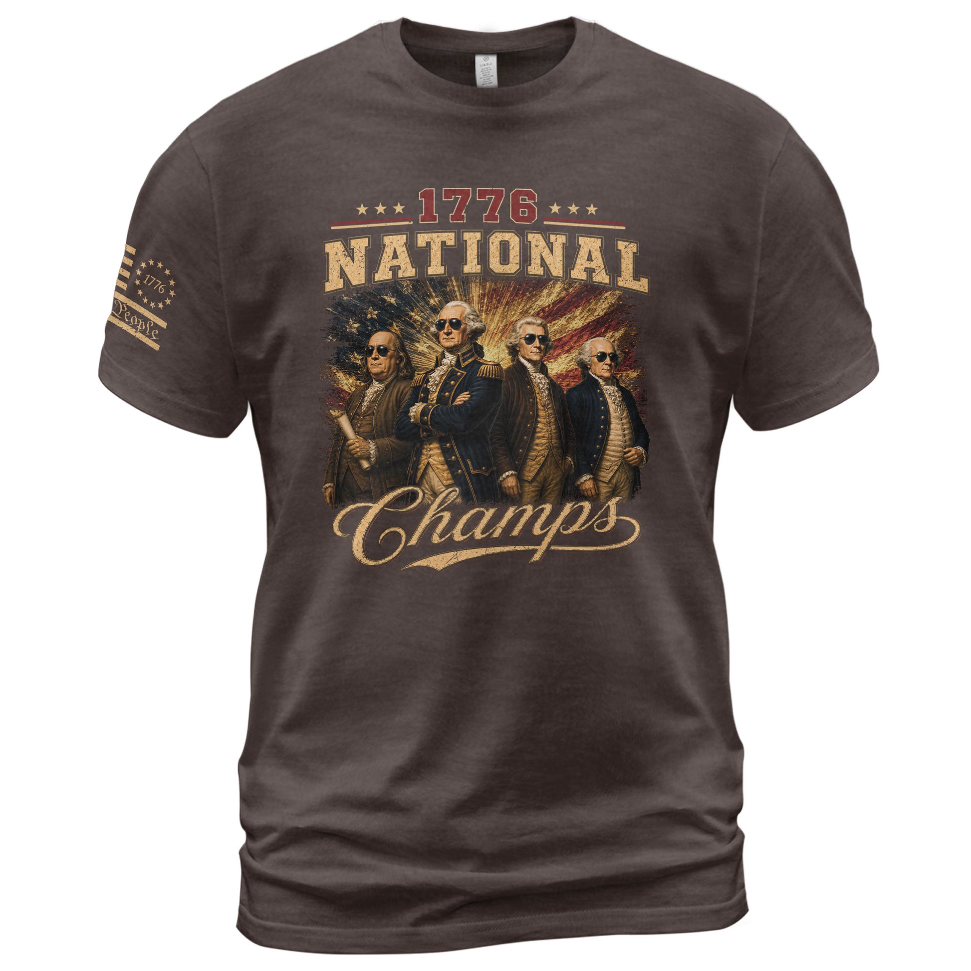 1776 National Champs Patriotic Graphic T-Shirt Founding Fathers Vintage Style Casual Apparel - Rust Field Wear
