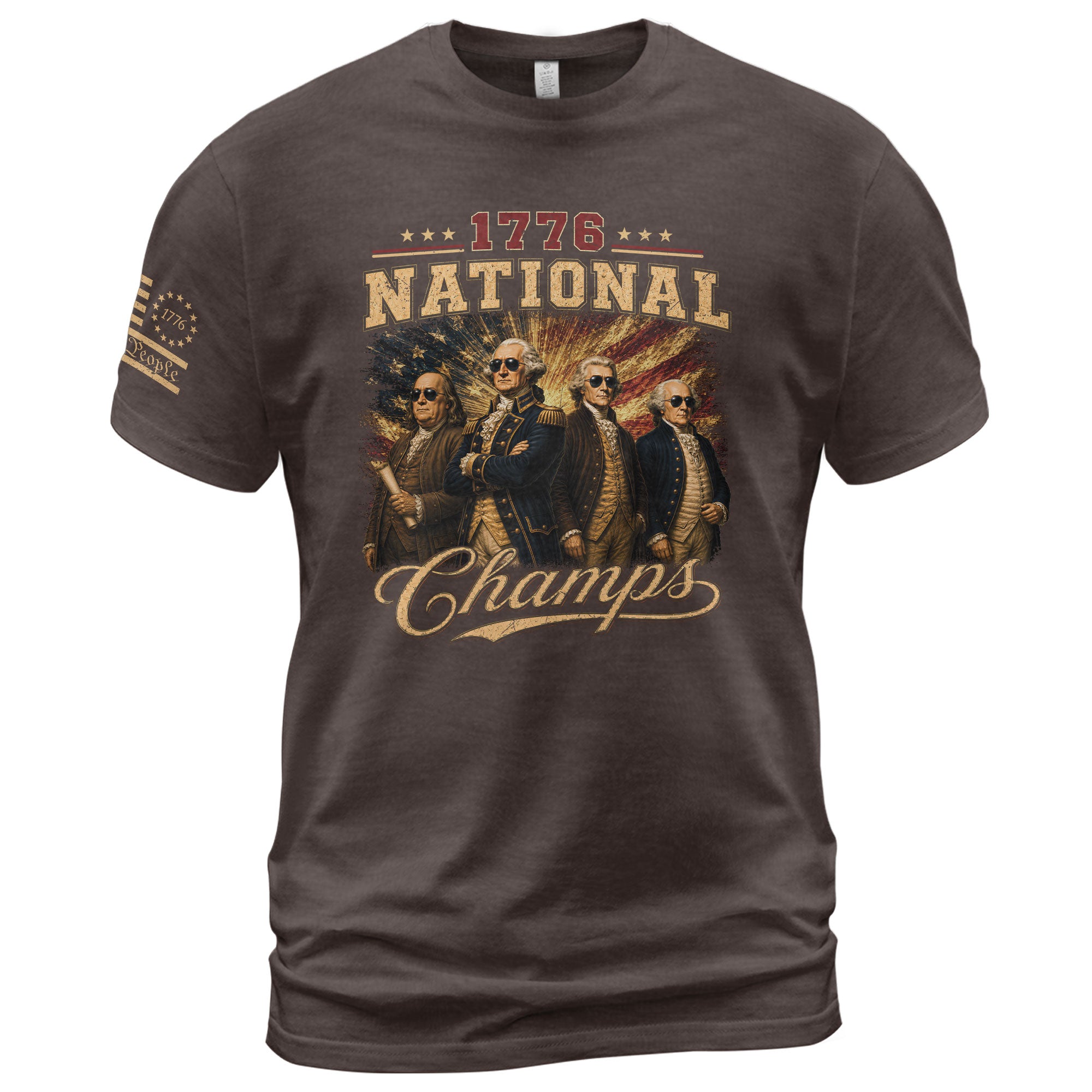 1776 National Champs Patriotic Graphic T-Shirt Founding Fathers Vintage Style Casual Apparel - Rust Field Wear