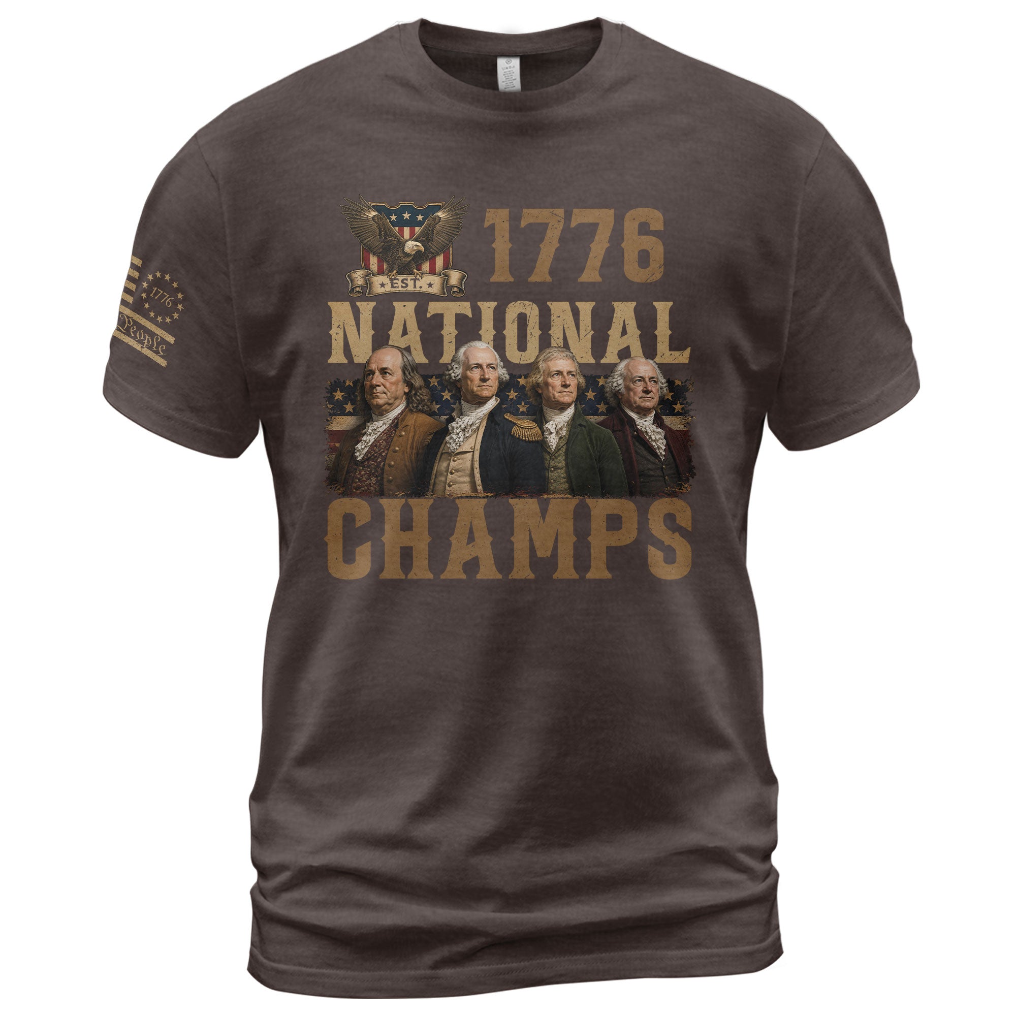 1776 National Champs Patriotic Graphic Tee Founding Fathers Vintage Style Short Sleeve T-Shirt - Rust Field Wear