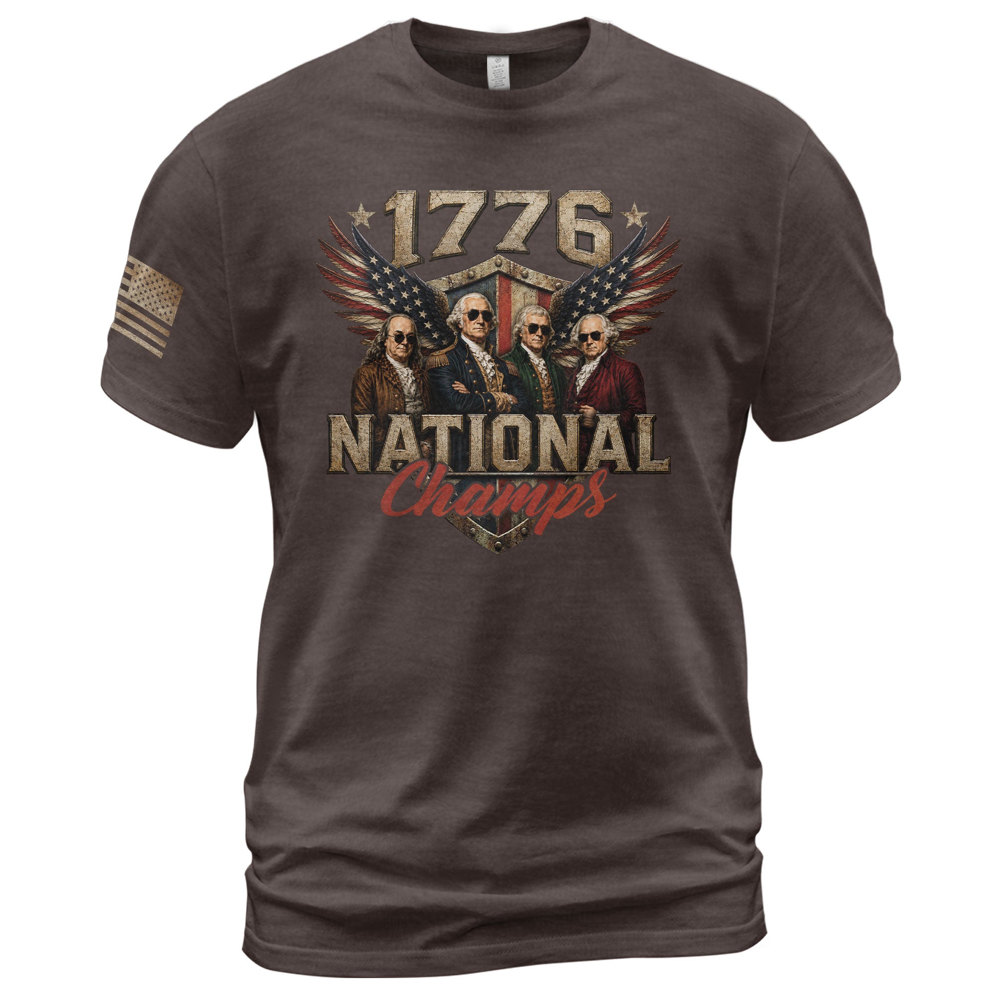 1776 National Champs Founding Fathers Wings Tee Patriotic Graphic Vintage Style Apparel - Rust Field Wear
