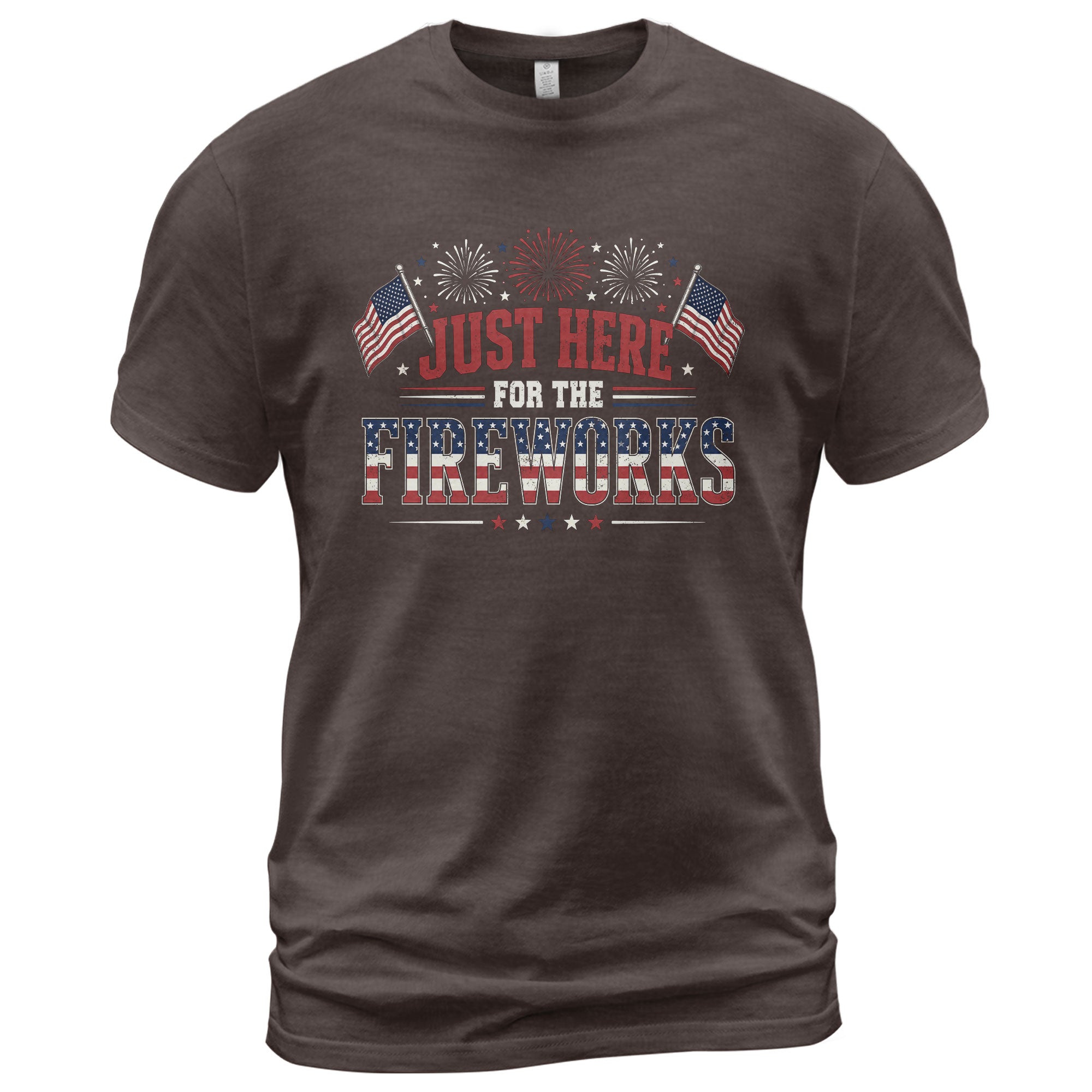 Just Here for The Fireworks Shirt 4th of July Patriotic American Flag Tee Men Women - Rust Field Wear