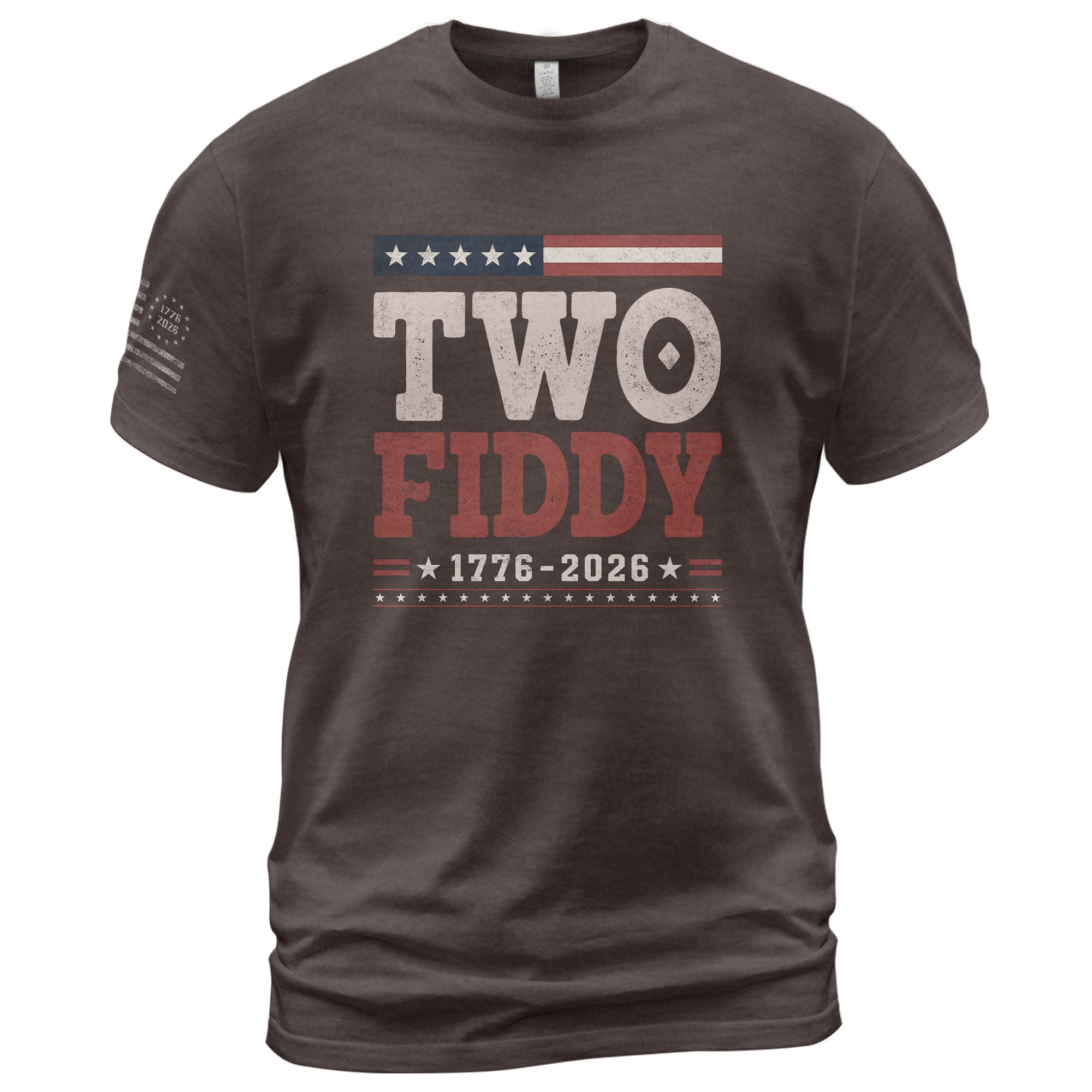 Two Fiddy 1776-2026 Patriotic T-Shirt - Vintage American Independence Graphic Tee - Rust Field Wear