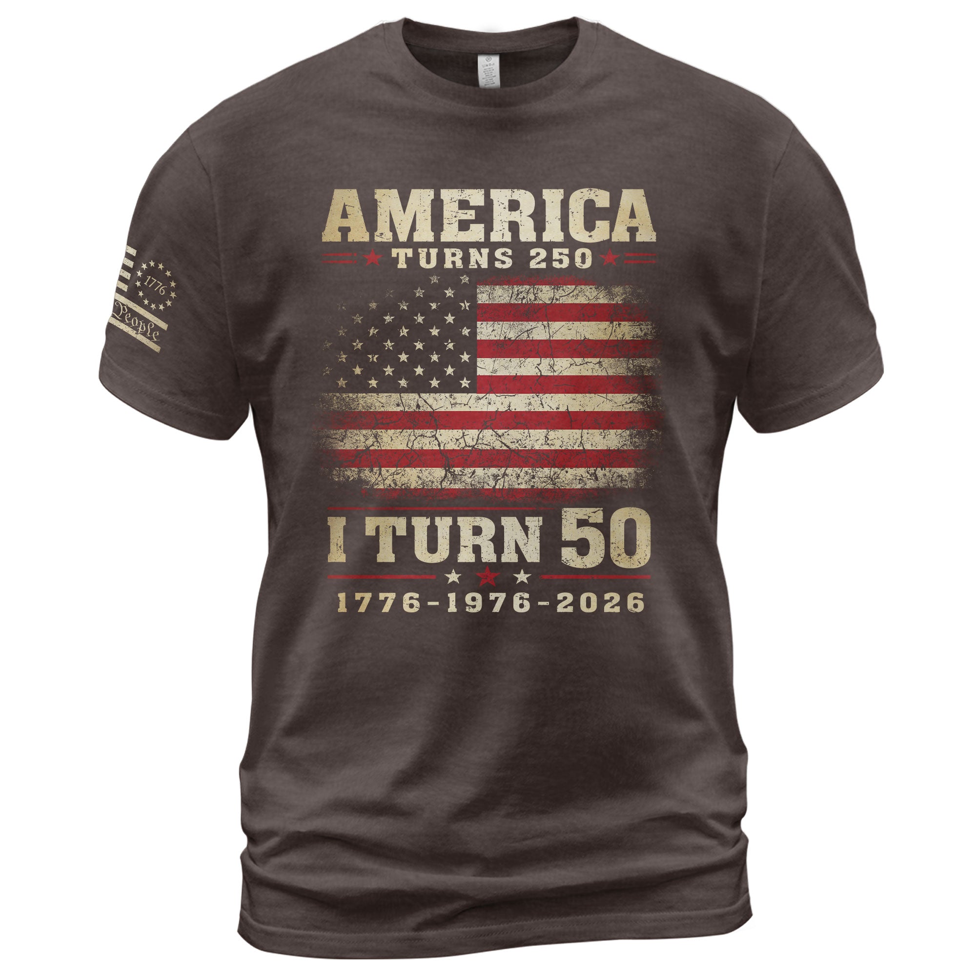 Patriotic 1776 2026 Birthday Tee Celebrating America Turns 250 And I Turn 50 Graphic Shirt - Rust Field Wear