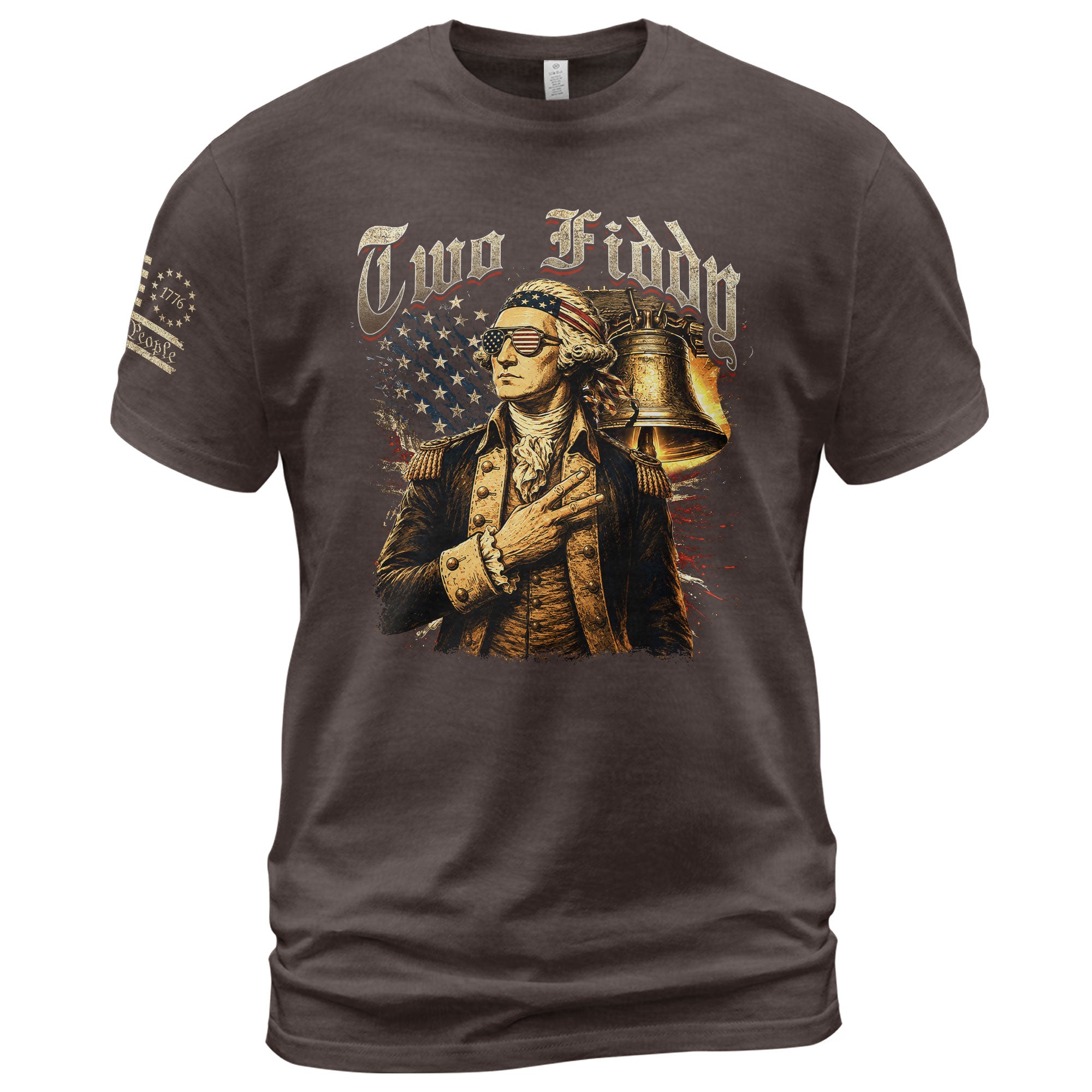 Two Fiddy George Washington Patriotic Graphic Tee Liberty Bell Heritage Style Shirt - Rust Field Wear