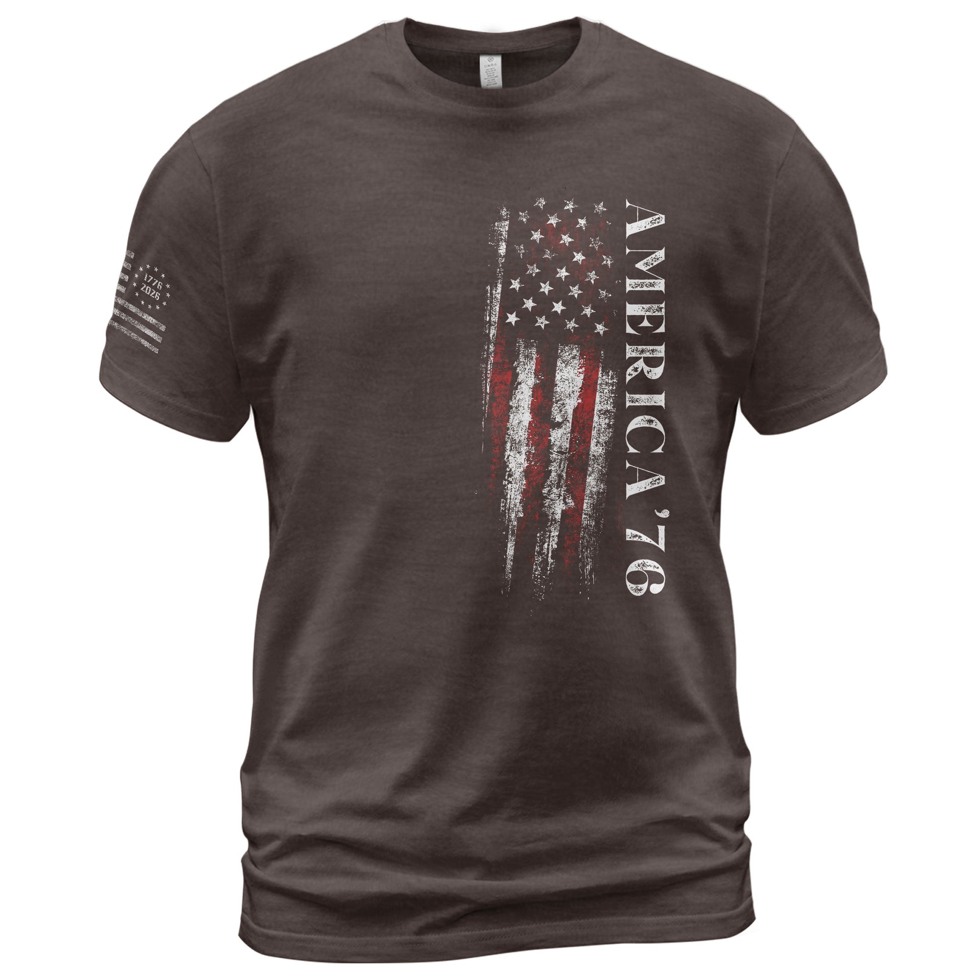 America '76 Graphic T Shirt Patriotic Vertical Flag Design Casual Mens Statement Shirt - Rust Field Wear